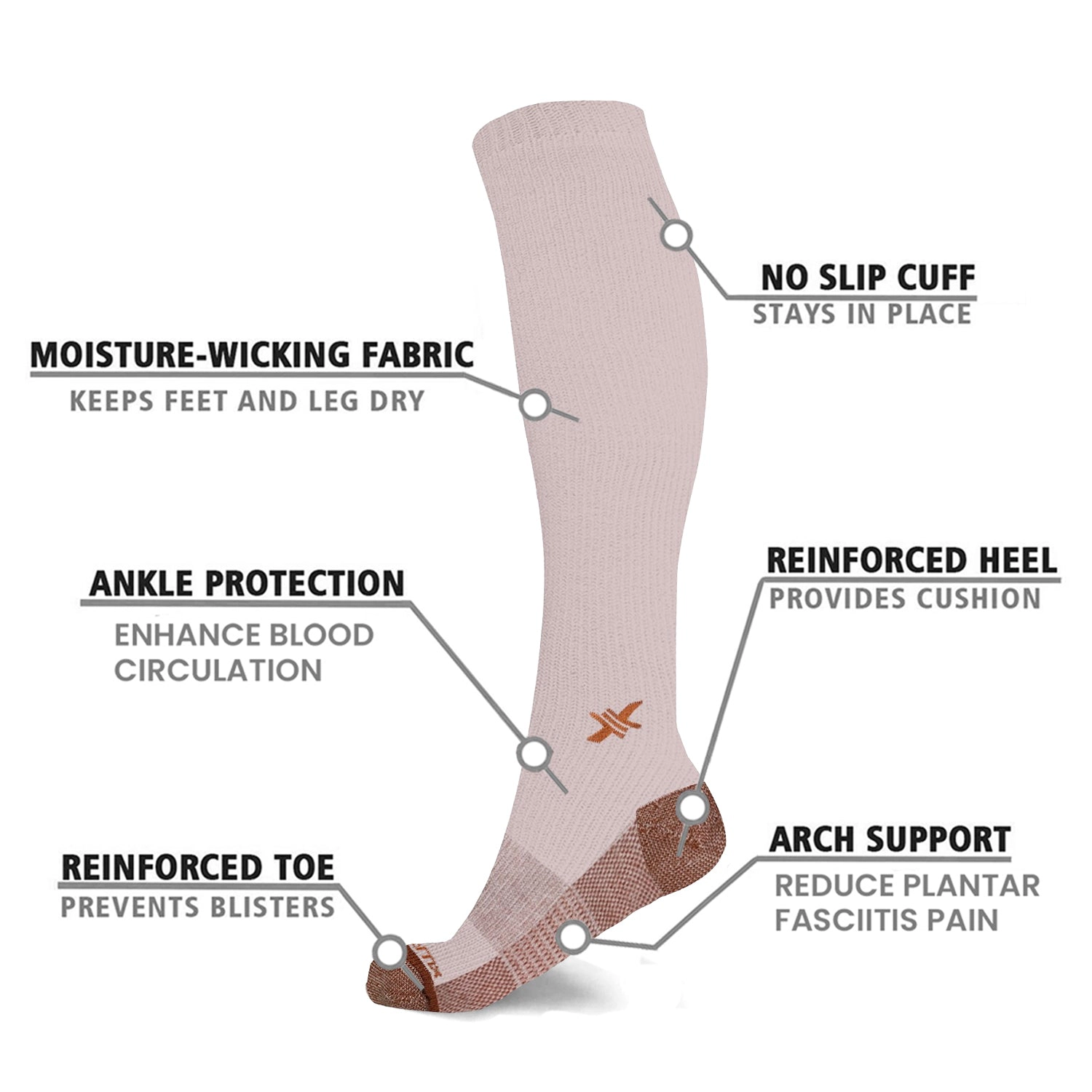 Extreme Fit Copper Anti-Fatigue Knee High Compression Socks - 6 Pairs