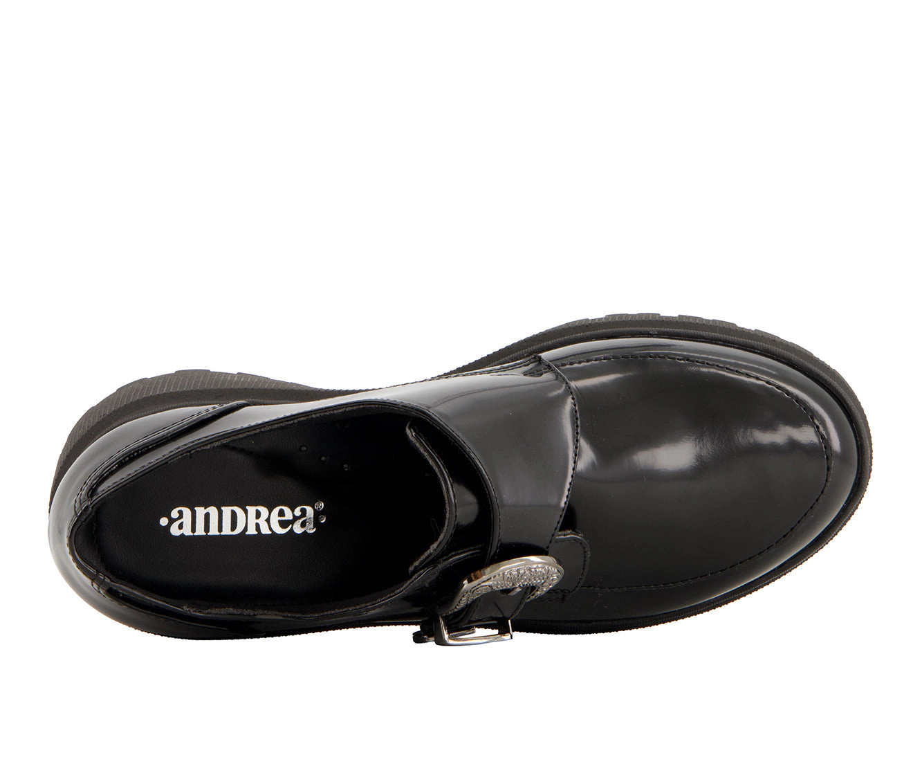 Andrea Womens Chunky Sole Heeled Patent Moccasins