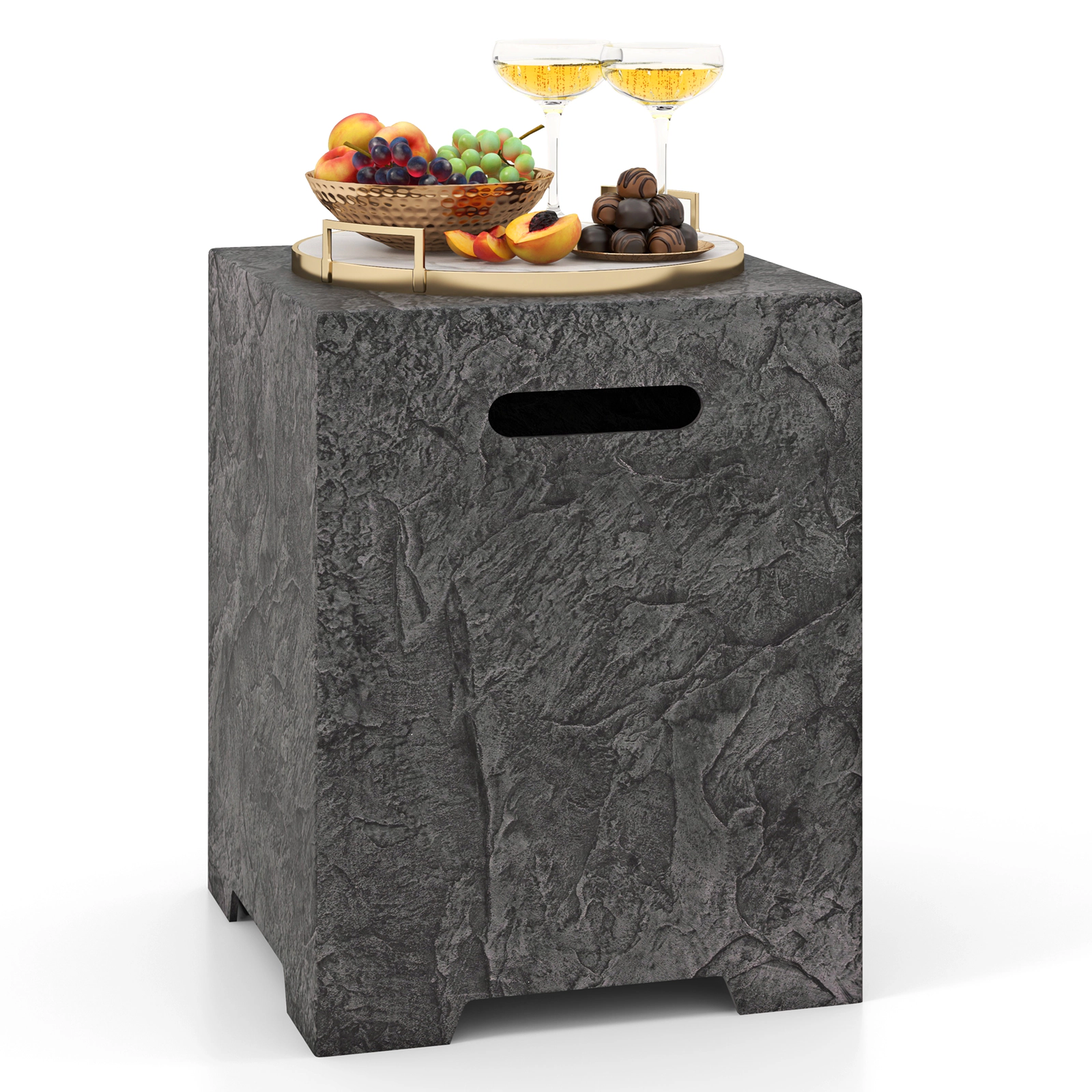 SUGIFT Propane Tank Cover Side Table for 20-lb Gas Cylinder Outdoor Fire Pit Gray