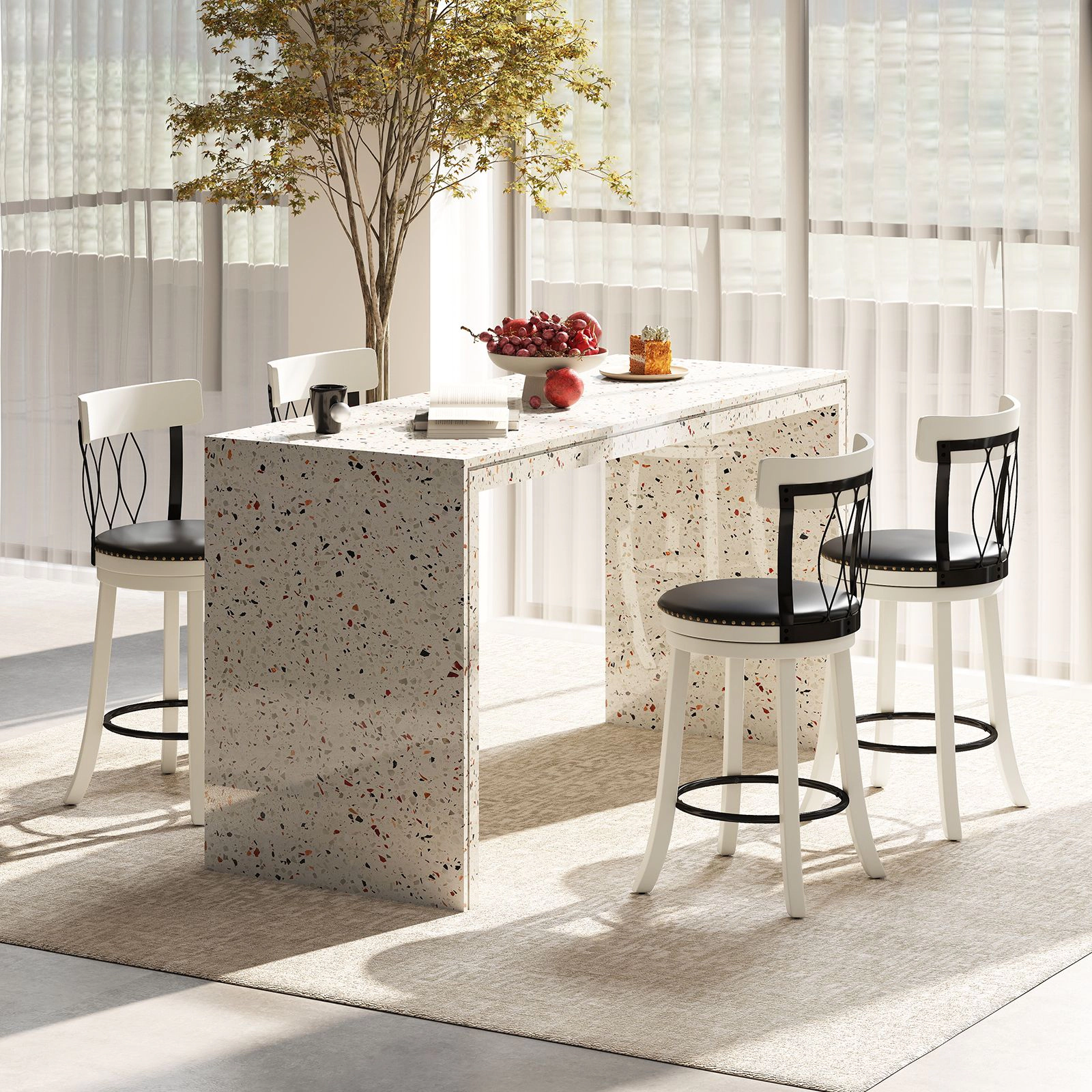 SlickBlue Set of 2 Black White Kitchen Island Chairs with 360° Swivel Cushion Seat