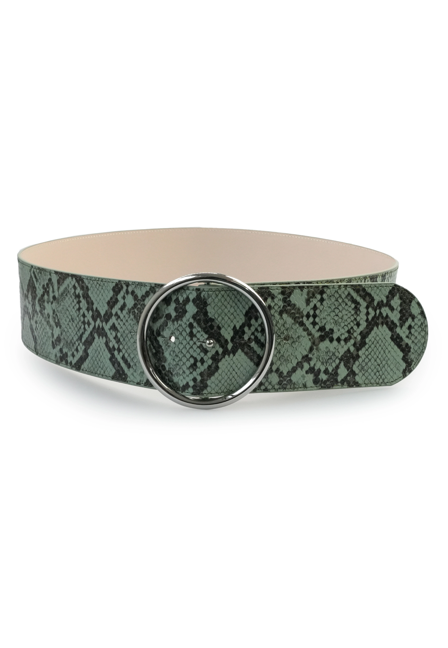 AGP PARIS Green Snake Print Dual Buckle Women's Belt