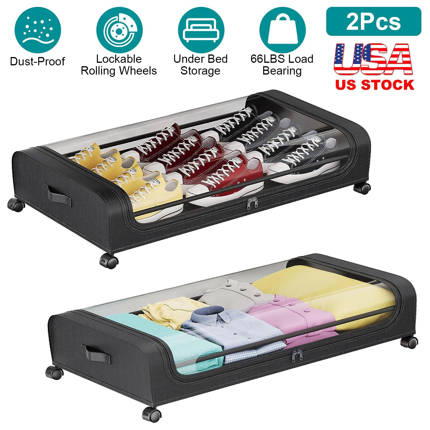 GBruno 2-Piece Rolling Under Bed Storage Containers