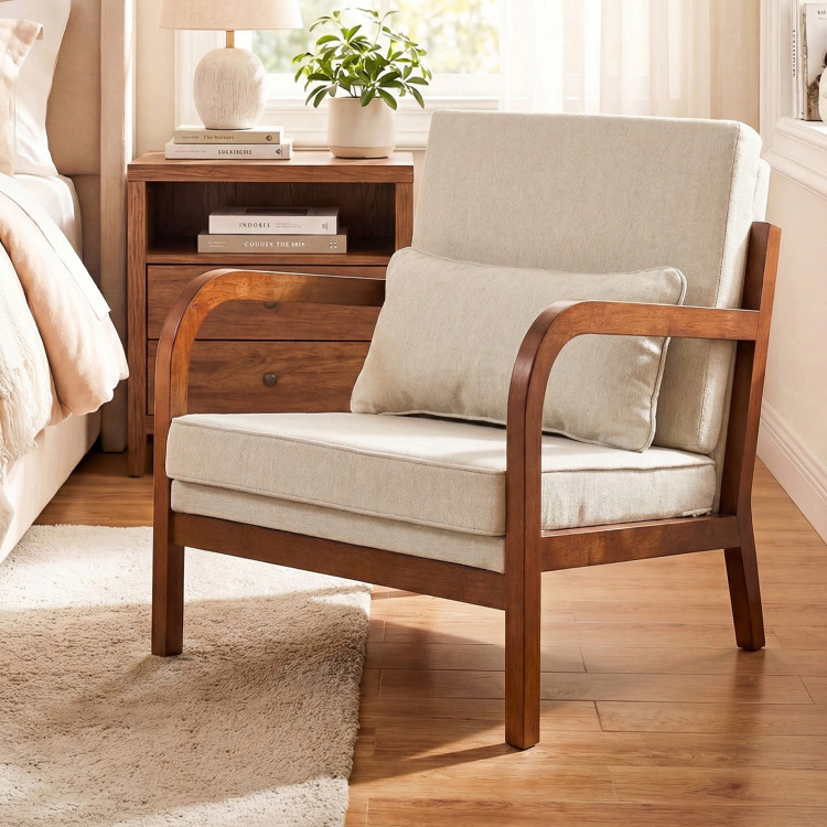 Hivvago Modern Accent Chair Faux Leather Linen Fabric Upholstered Armchair