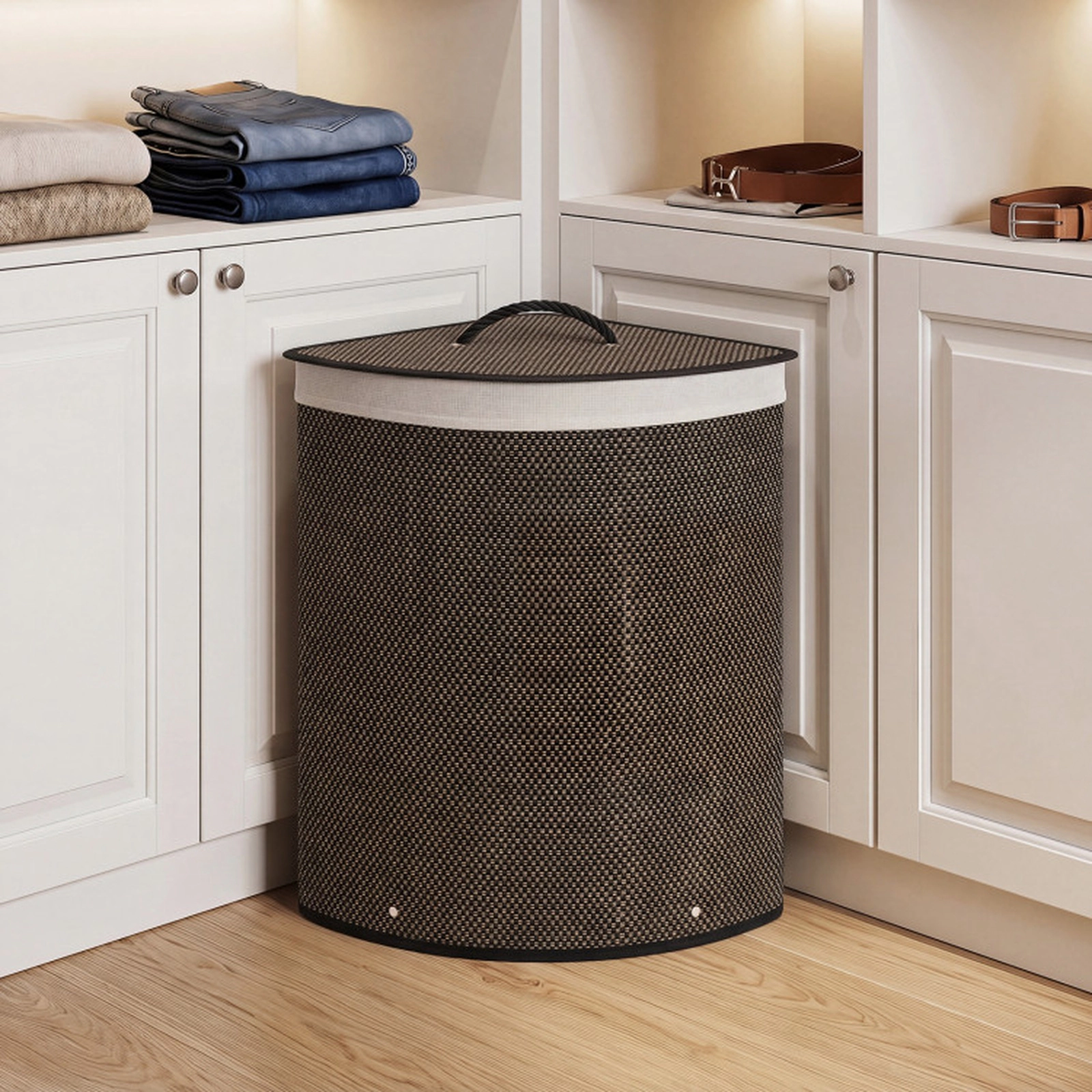 SUGIFT 15 Gal Bamboo Laundry Hamper with Removable Liner 22-lb Capacity 3-lb Lightweight Foldable Black