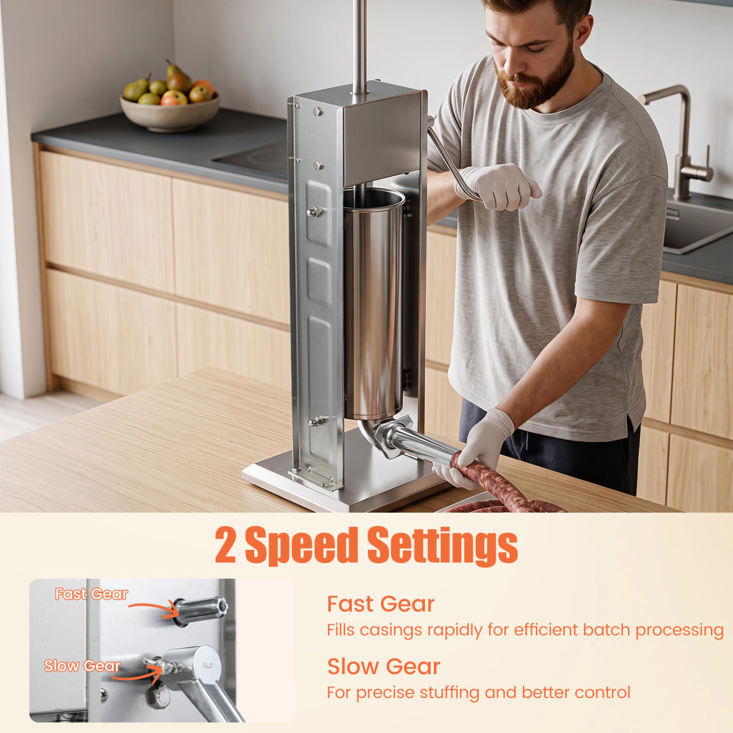 LJG Manual Sausage Stuffer with 2 Speeds & 4 Stuffing Tubes for Commercial Home