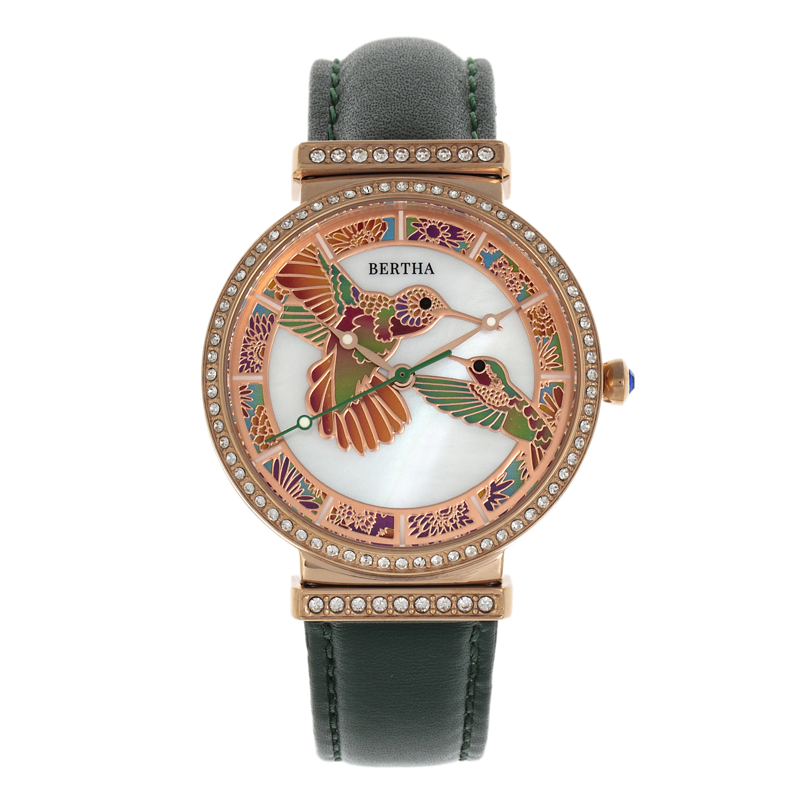Bertha Emily Mother-Of-Pearl Leather-Band Watch