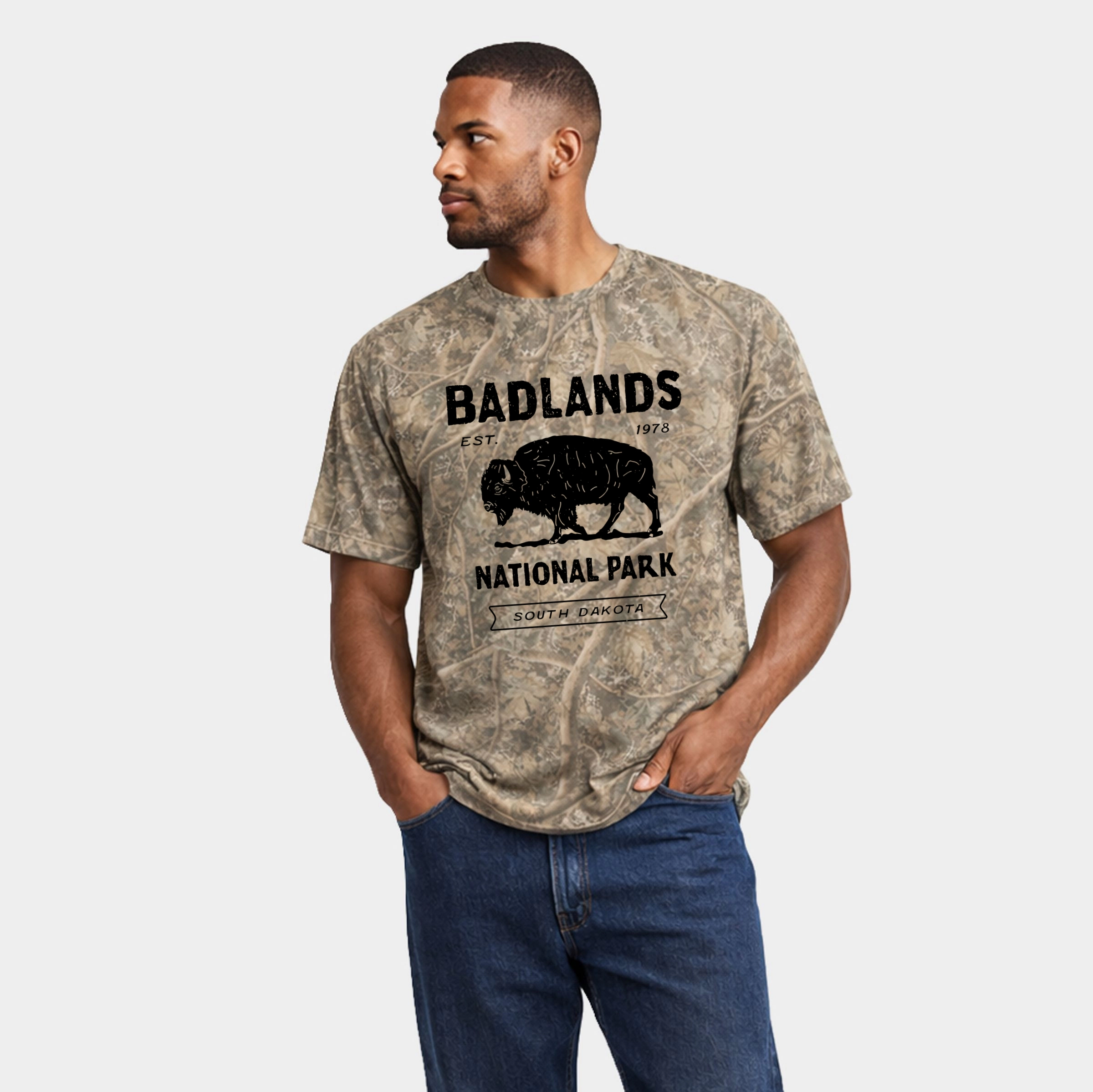 Simply Sage Market - Men's Heavyweight Camo Tee Vintage Badlands National Park