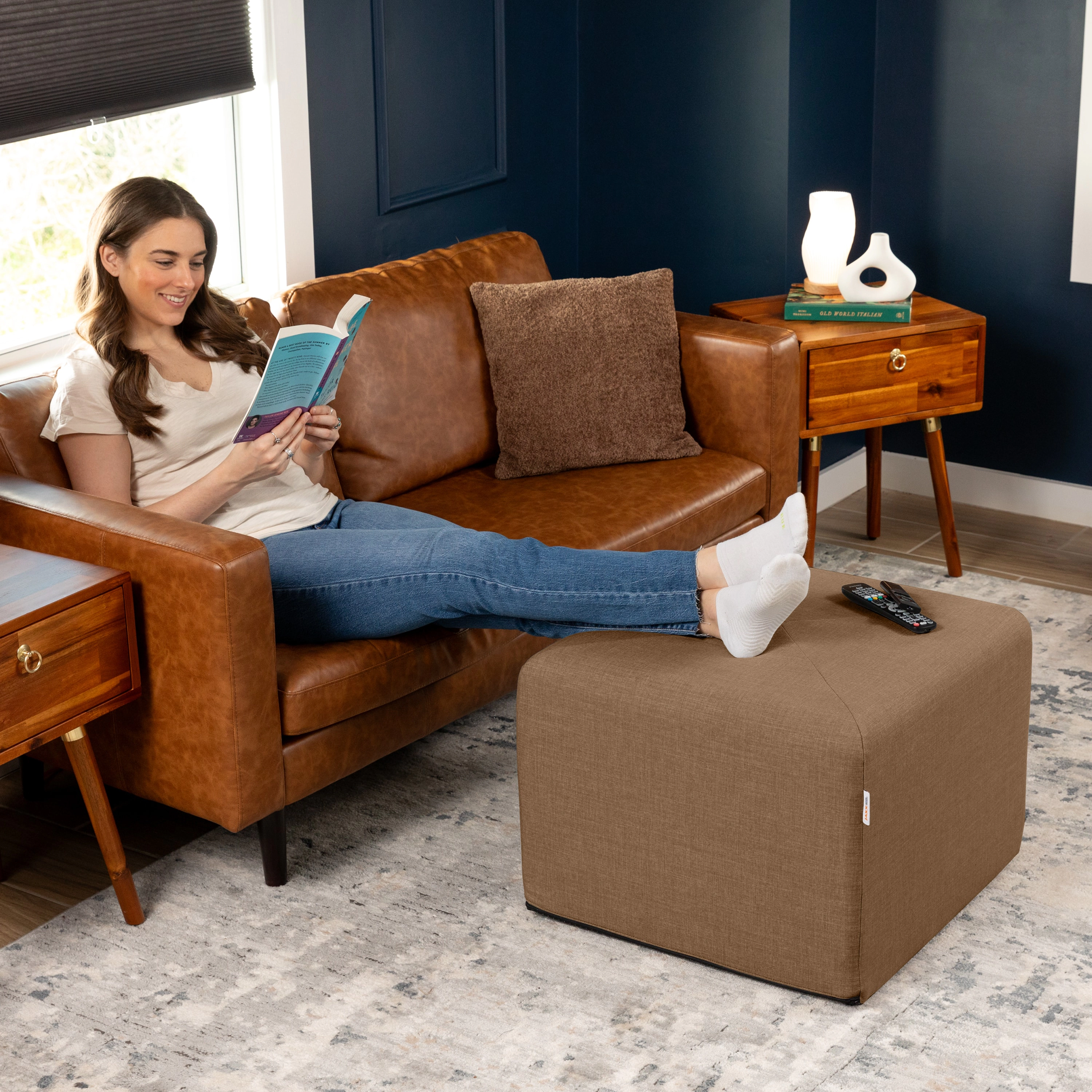 Jaxx Monroe Square Foam Ottoman with Stain Resistant Performance Fabric, Large (24 x 24 18)