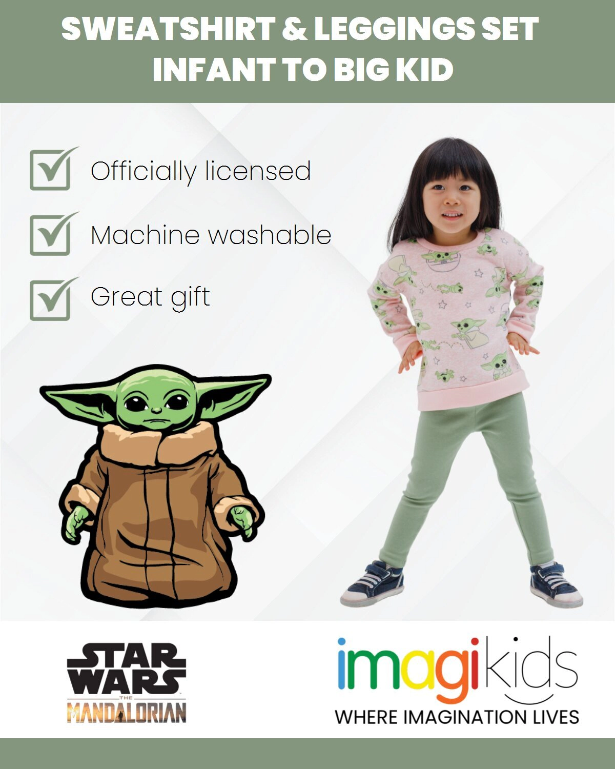 Star Wars The Mandalorian Grogu Girls' Fleece Sweatshirt and Leggings Set