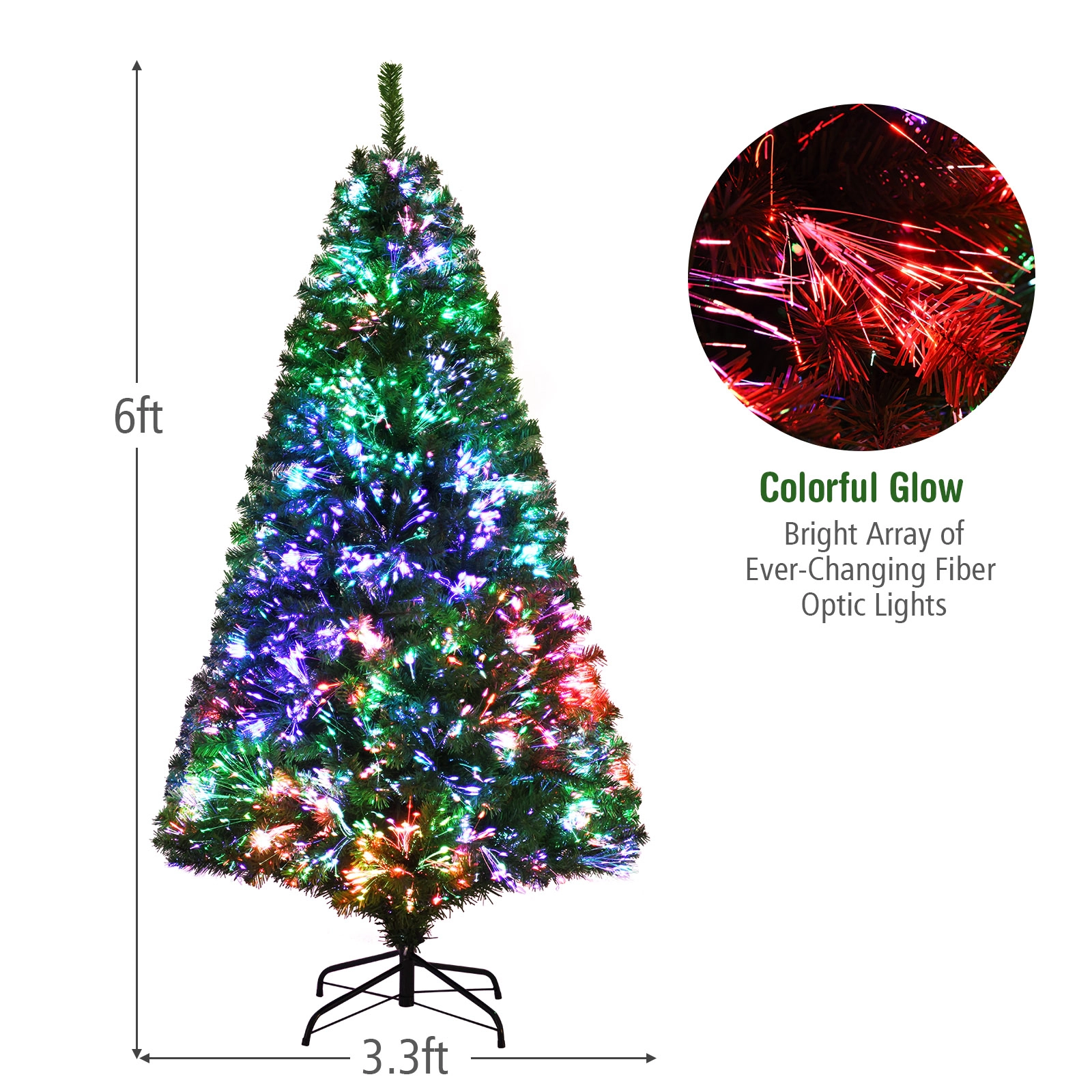 SUGIFT 6 ft Fiber Optic Christmas Tree Pre-Lit Green Spruce with 617 Branch Tips