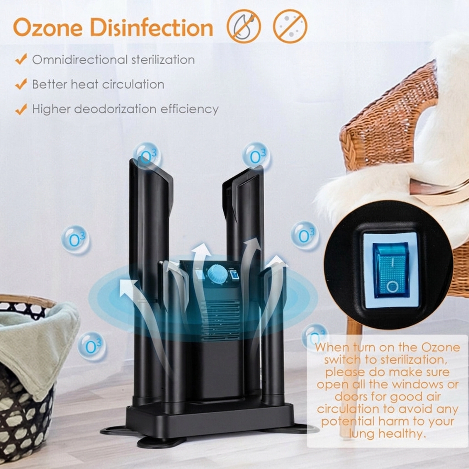 SUGIFT 250W Electric Boot and Shoe Dryer with Ozone Deodorizing 180-Minute Timer and Extendable Tubes