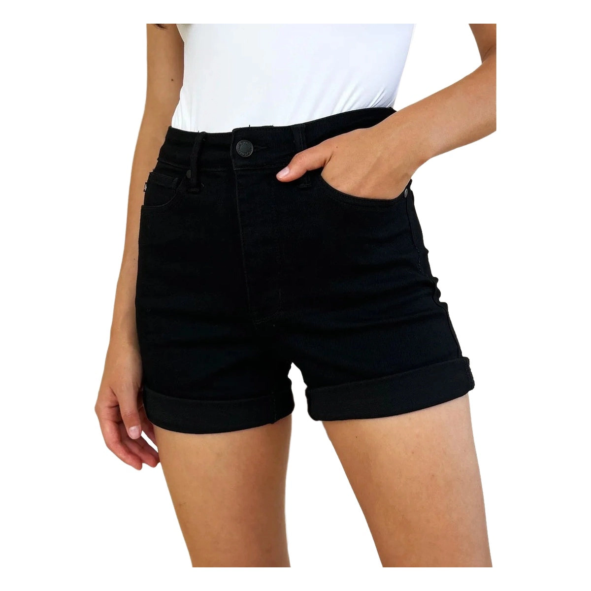 Judy Blue Womens Full Size High Waist Tummy Control Cuffed Denim Shorts