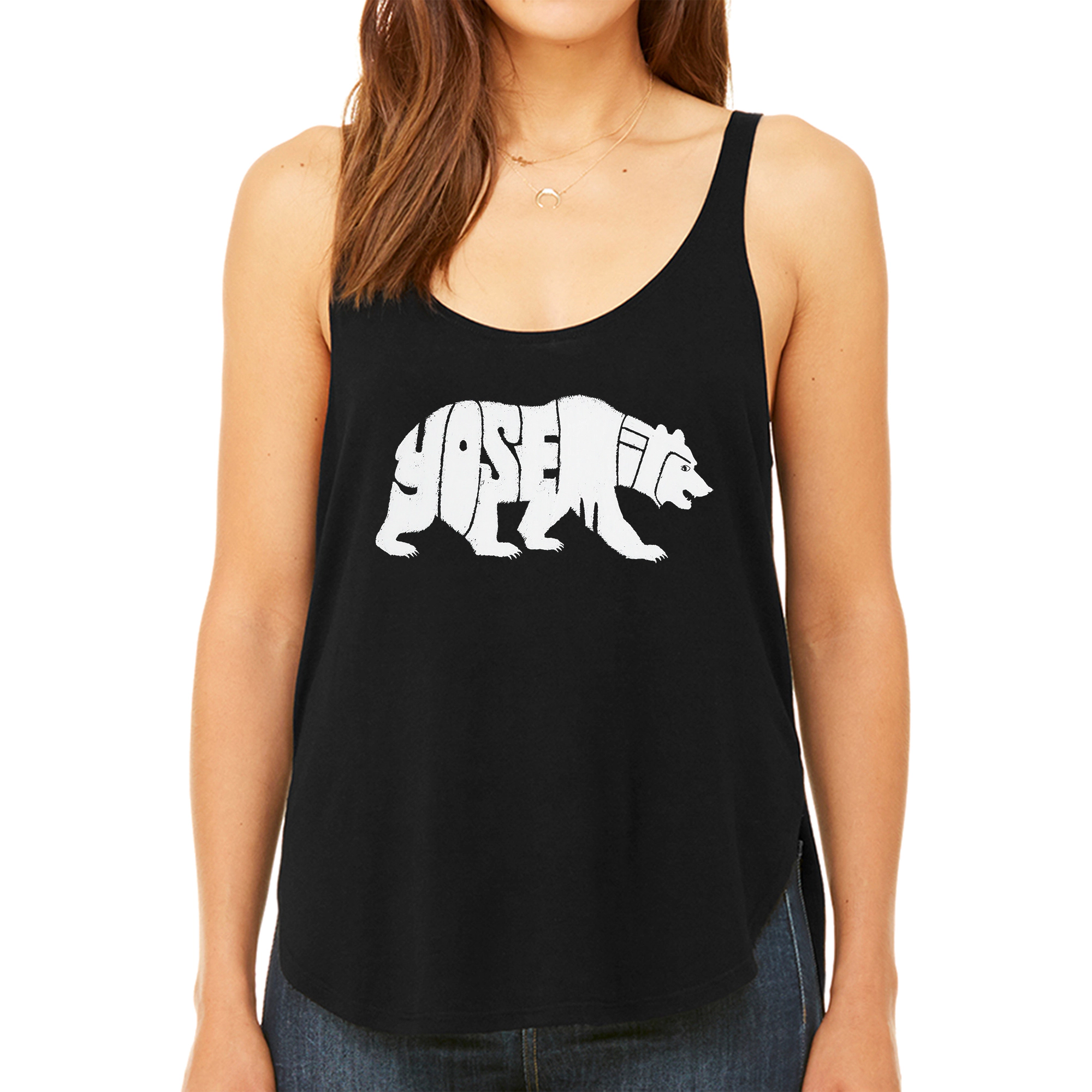 LA Pop Art Women's Premium Word Flowy Tank - Yosemite Bear