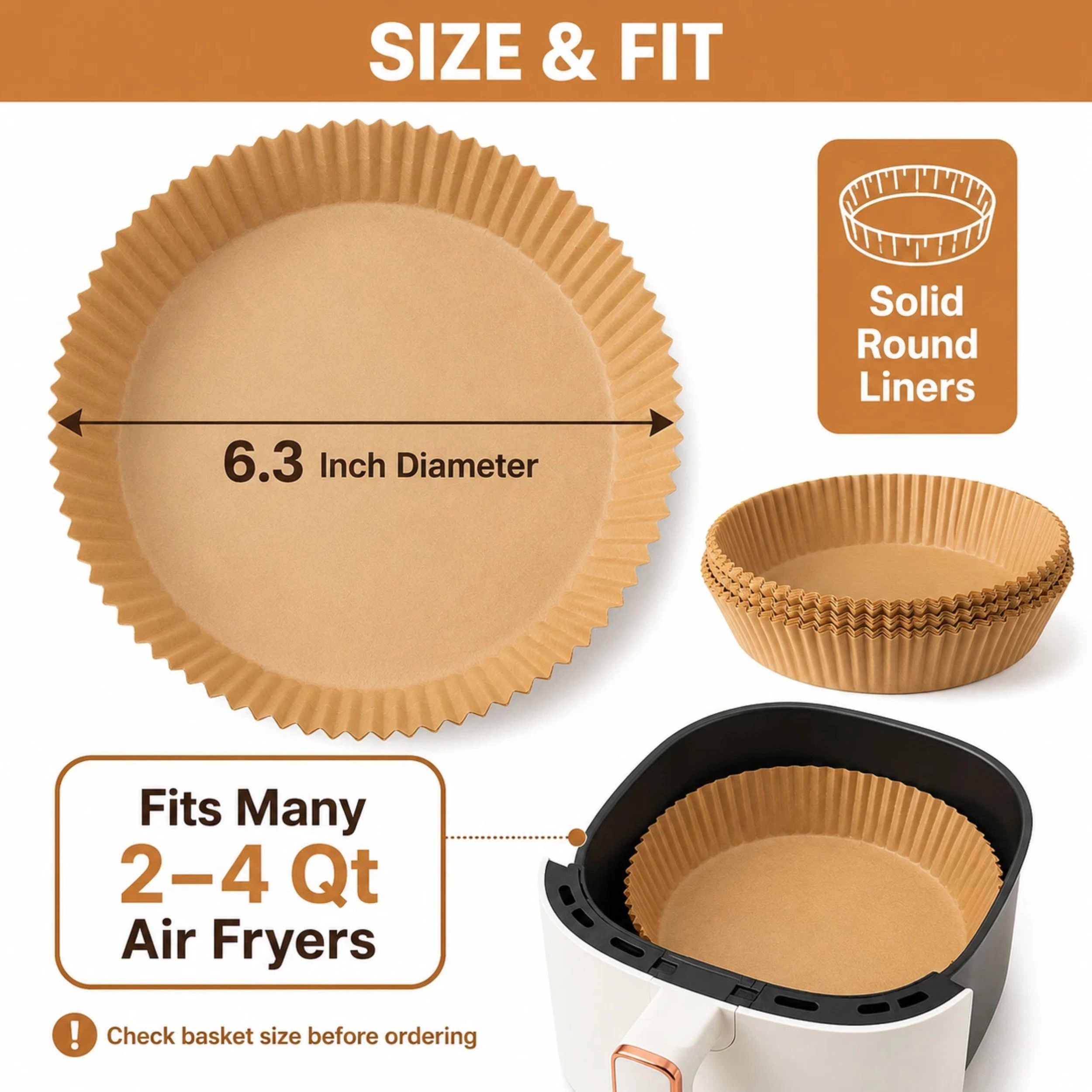 Home Collection Pack of 60 Air Fryer Parchment Paper Liners 6.3 Inch Round Non-Stick