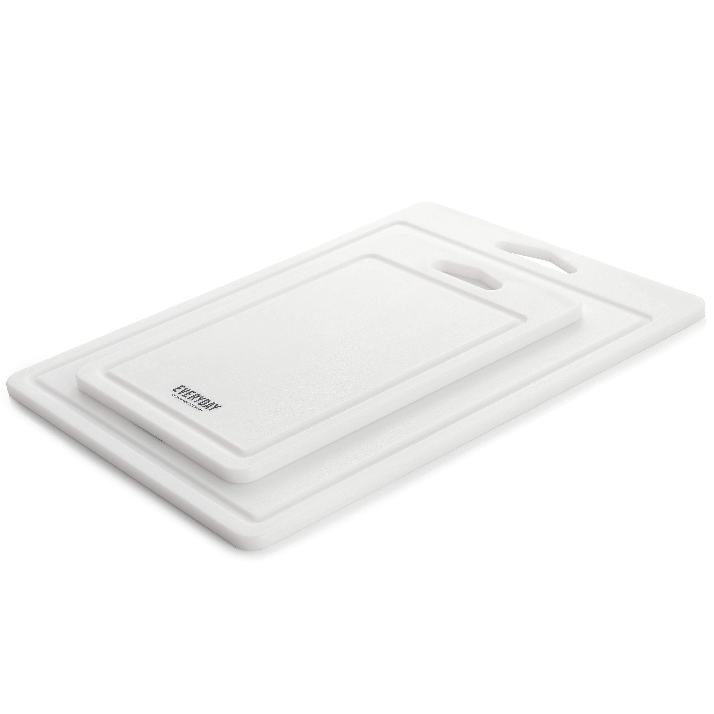 Martha Stewart Everyday Fayer 2 Piece Polypropylene 16in and 12in Cutting Board Set in White