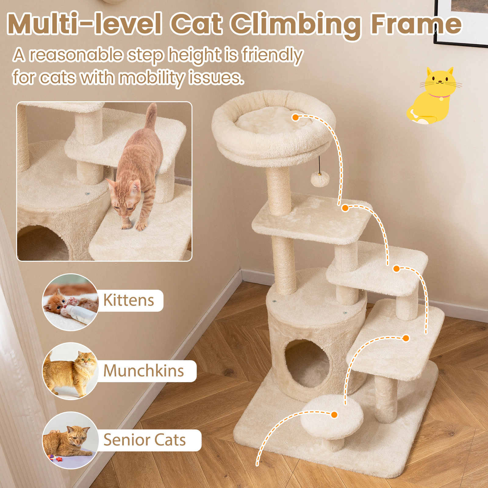SUGIFT 40 -Level Cat Tower with Condo Padded Perch and Sisal Posts