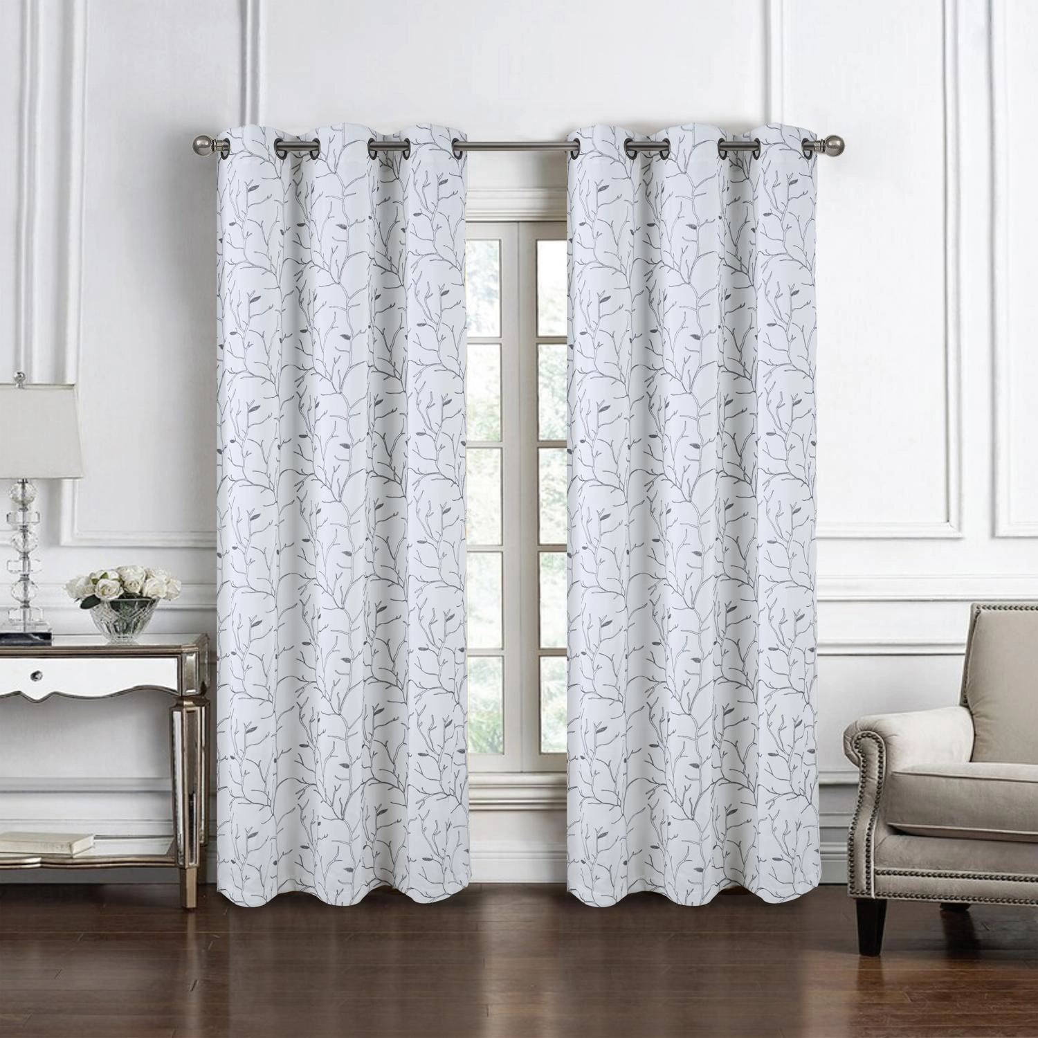 RT Designer Collection Luciana Embroidered Blackout Luxurious Decorative Grommet Curtain Panel 54" x 84" White