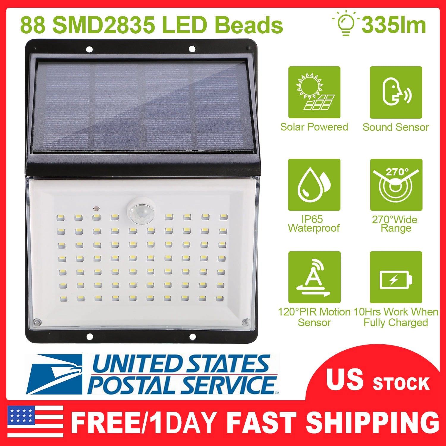 GBruno 88-LED Solar Motion Sensor Wall Light