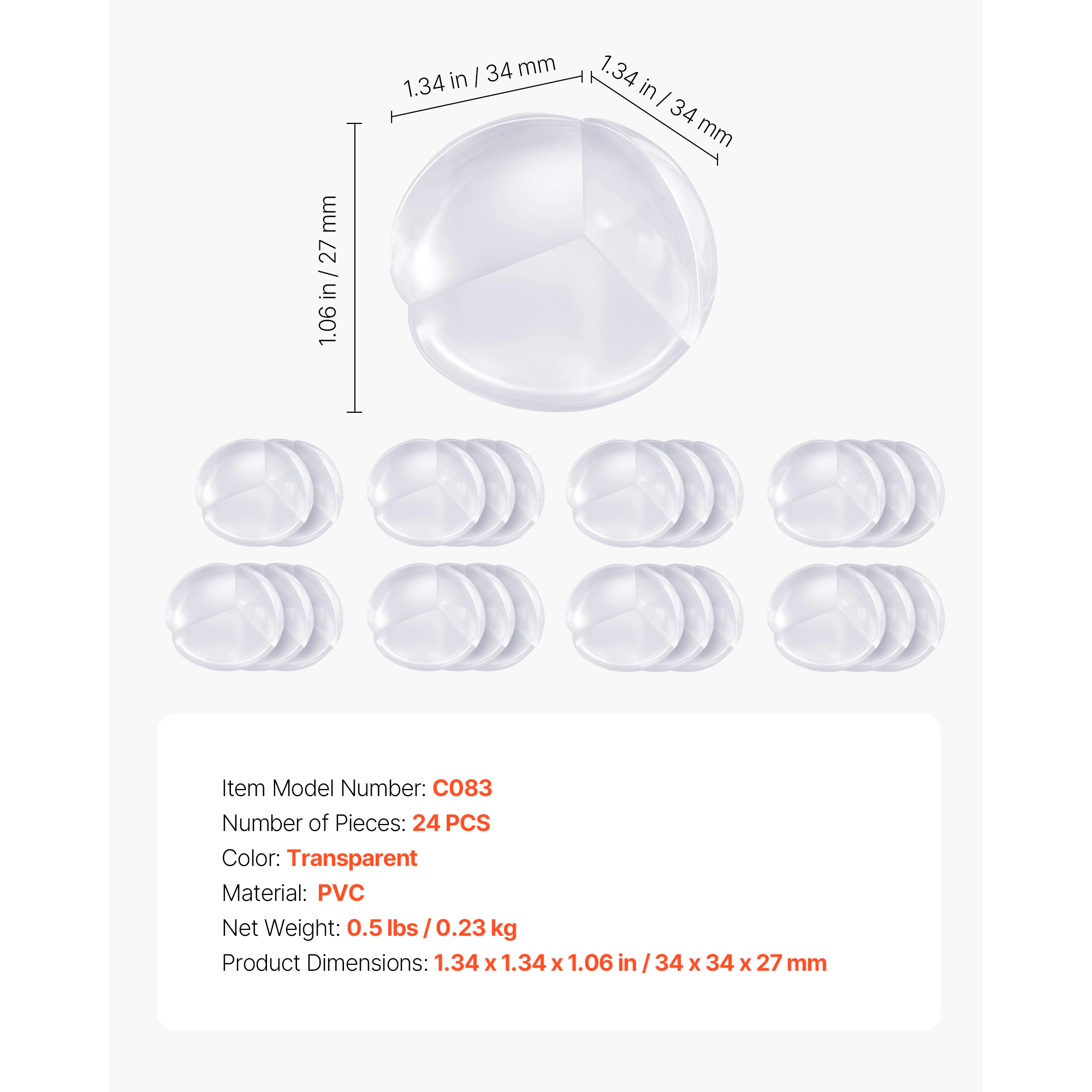 HONGGE Clear PVC Baby Proofing Corner Guards, 24-Pack Transparent Furniture Corner Protectors with 3M Adhesive