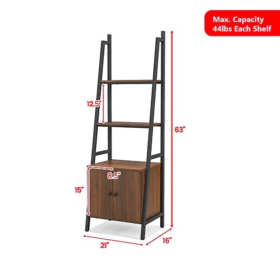 Hivvago Modern Rustic Ladder Shelf with 4 Tiers and Closed Cabinet Storage