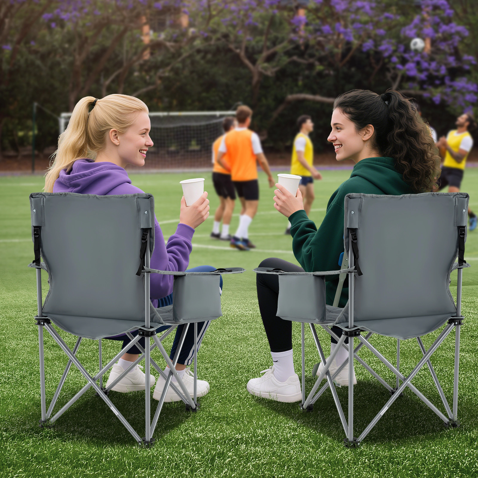LJG Oversized Camping Chairs Outdoor Folding Chair with Cooler Pouch and Cup Holder