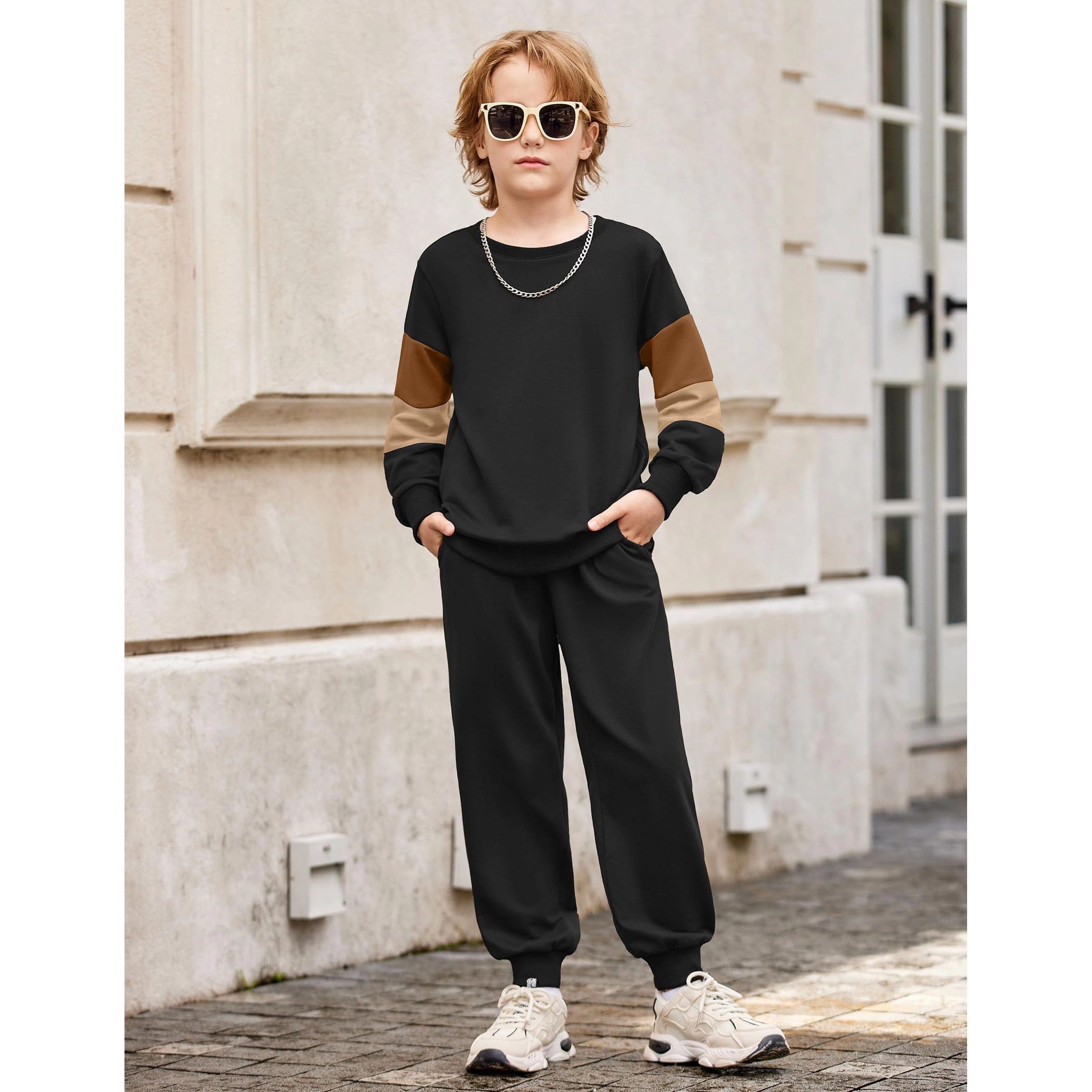 Arshiner Boys Crew Neck Long Sleeve Sweatshirt Pants Set Casual Clothing For Kids