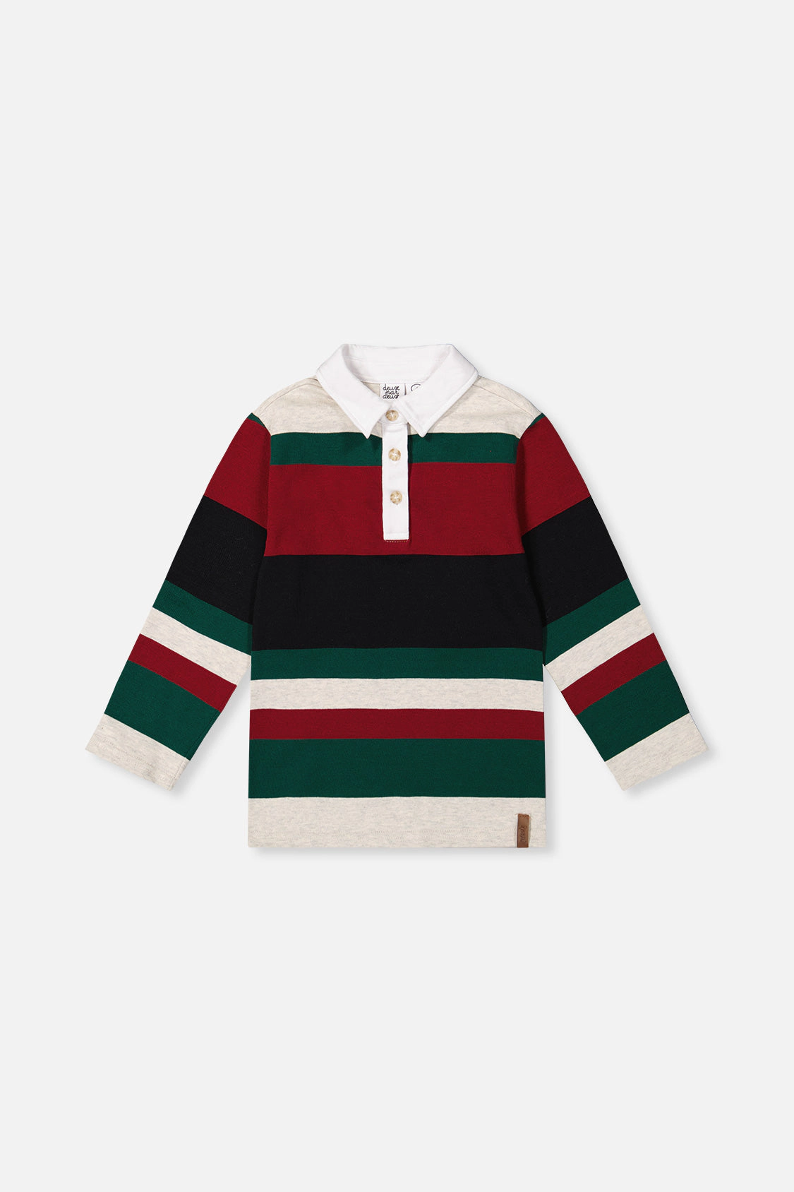 Deux par Deux Boys Long Sleeve Striped Polo Top with Button Placket