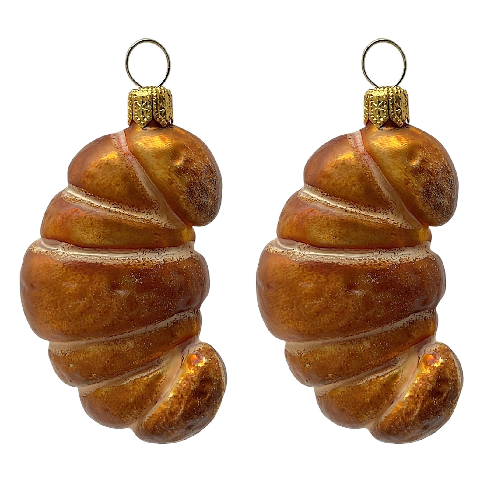 Pinnacle Peak Trading Company Croissant Pastry Polish Blown Glass Christmas Ornament Set of 2 Decorations