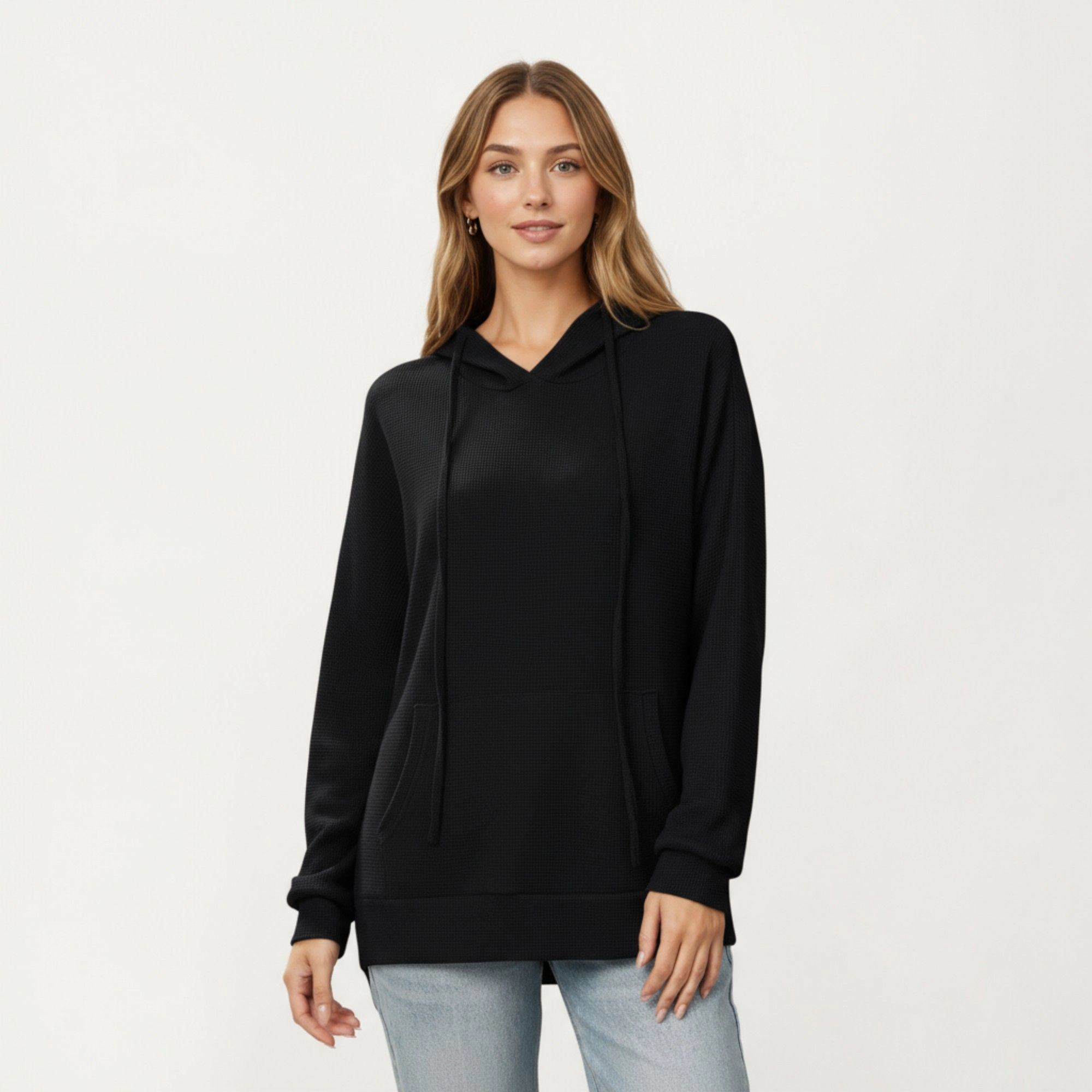 Anna-Kaci Women's Drawstring Kangaroo Pocket Relaxed Fit Long Sleeve Pullover Hoodie