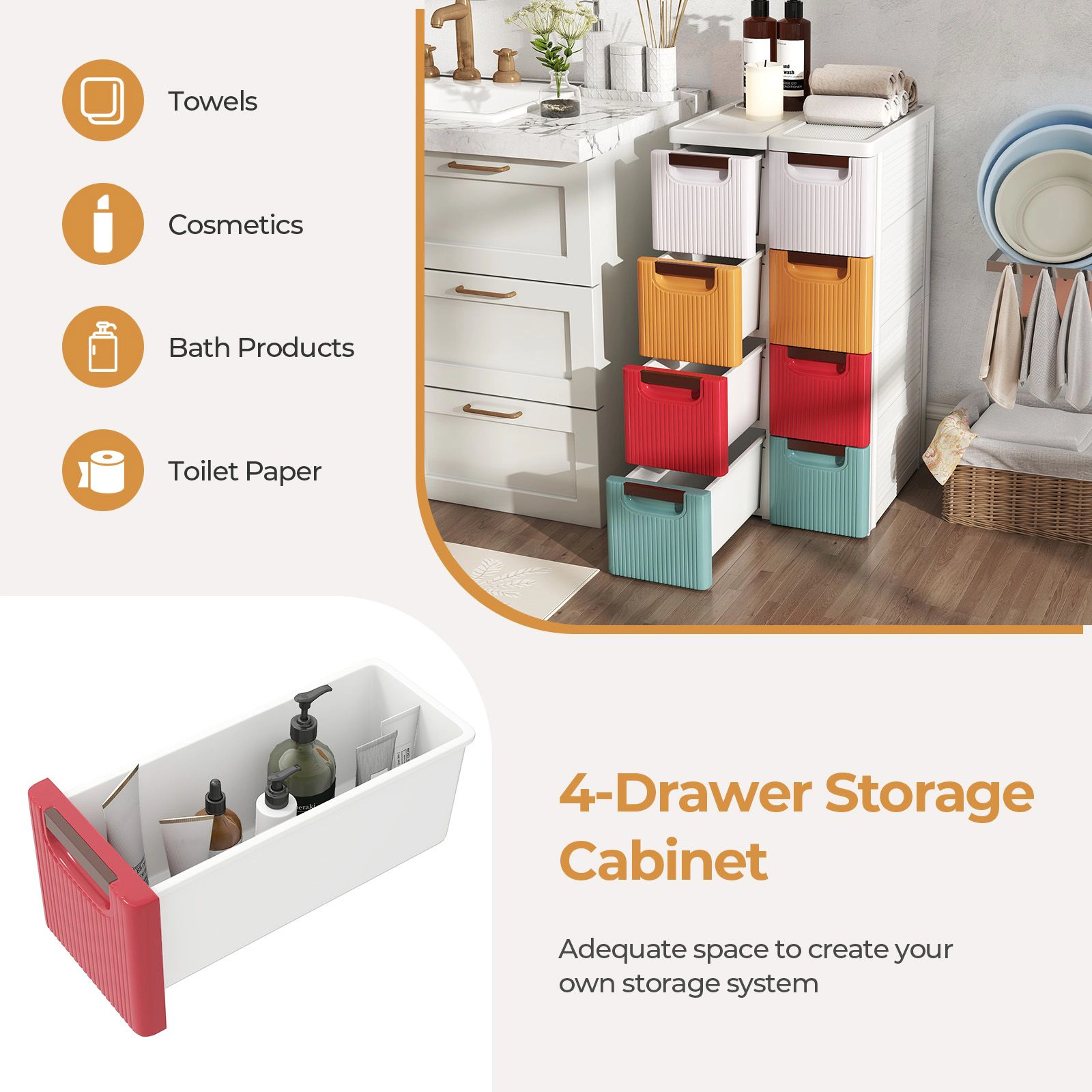 SlickBlue 3-Drawer Slim Rolling Storage Cabinet Organizer