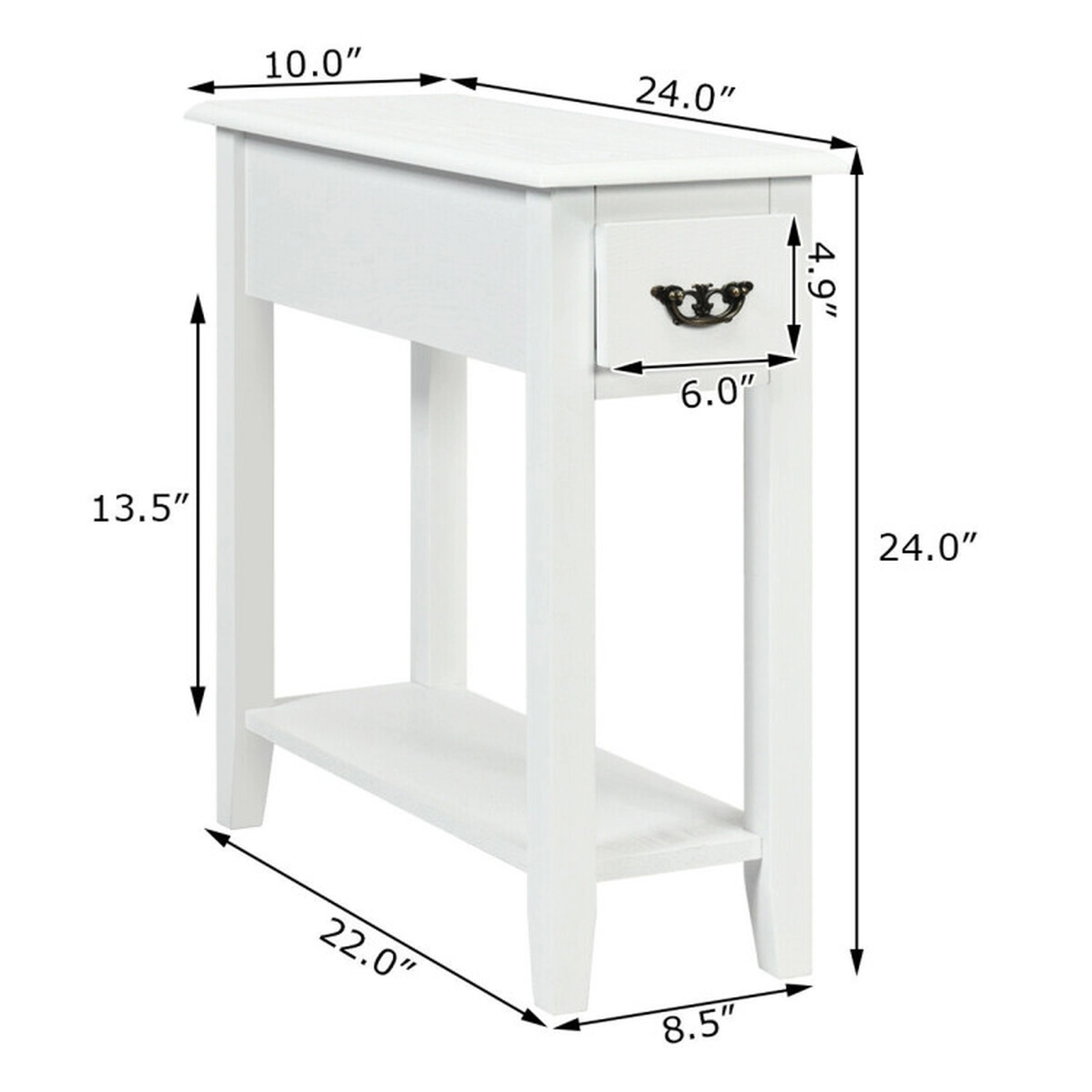 SUGIFT 2-Tier Sofa Side End Tables with Drawer and Open Shelf 110-Lb Tabletop Capacity as Photo Show