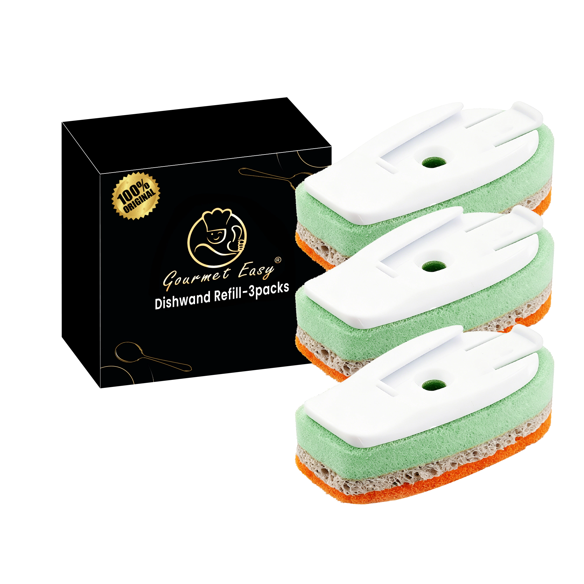 Gourmet Easy Dishwand Sponge Refills for Soap Dispenser, Non-Scratch, 3Pack
