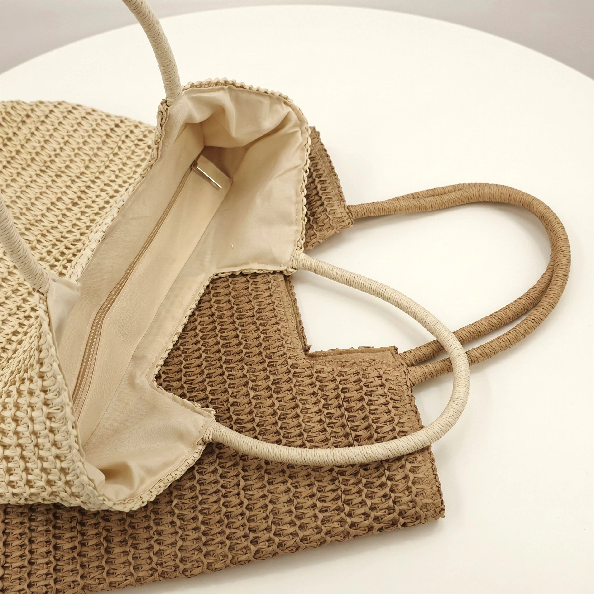 Alilang Women's Woven Straw Tote Bag with Shoulder Straps Lightweight Crochet Knit Everyday Carry Bag, Beige