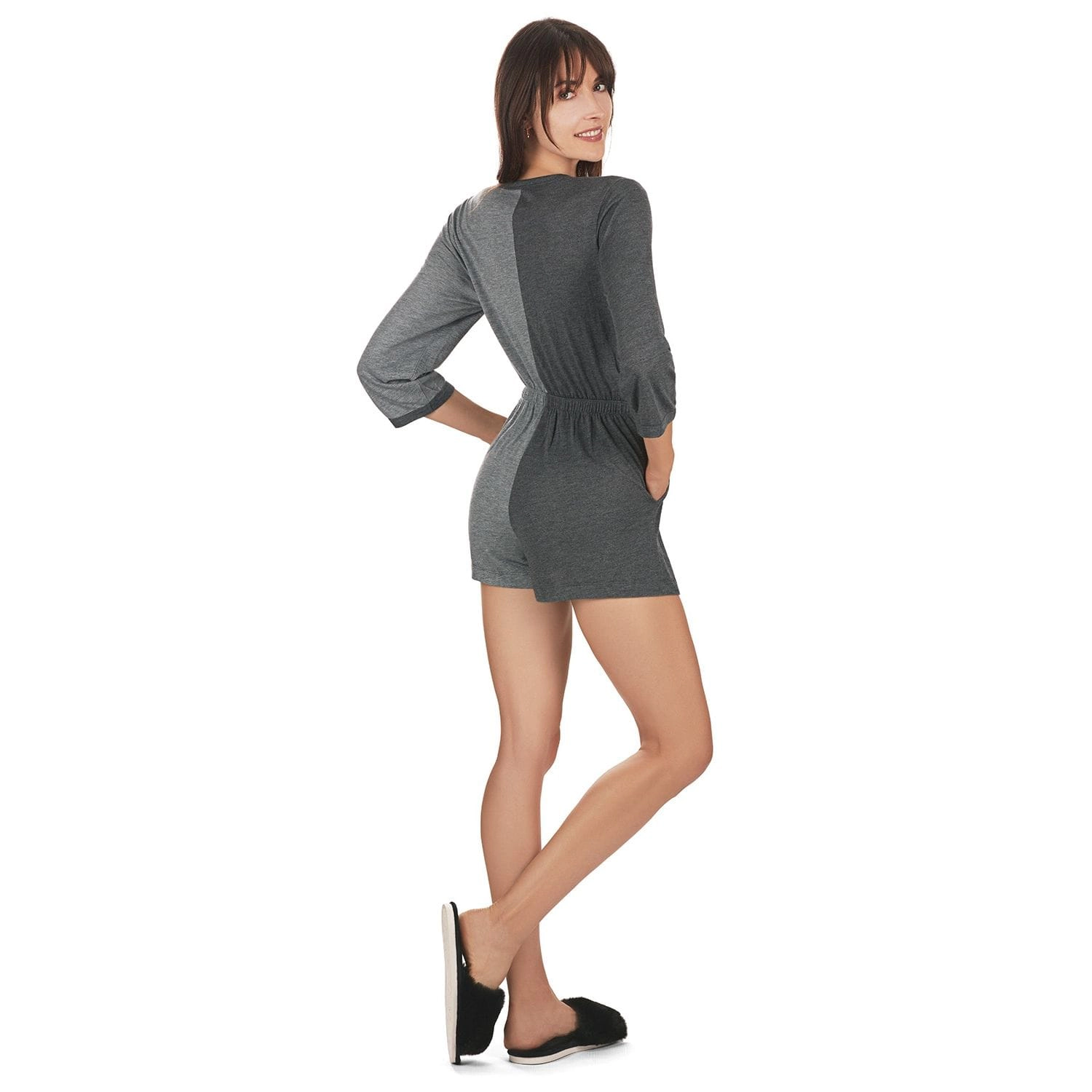 MeMoi Women's Split Two Tone Modal Fitted Shorts Style Romper
