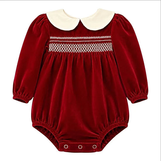 Laurenza's Baby Girls Holiday Red Velvet Smocked Romper
