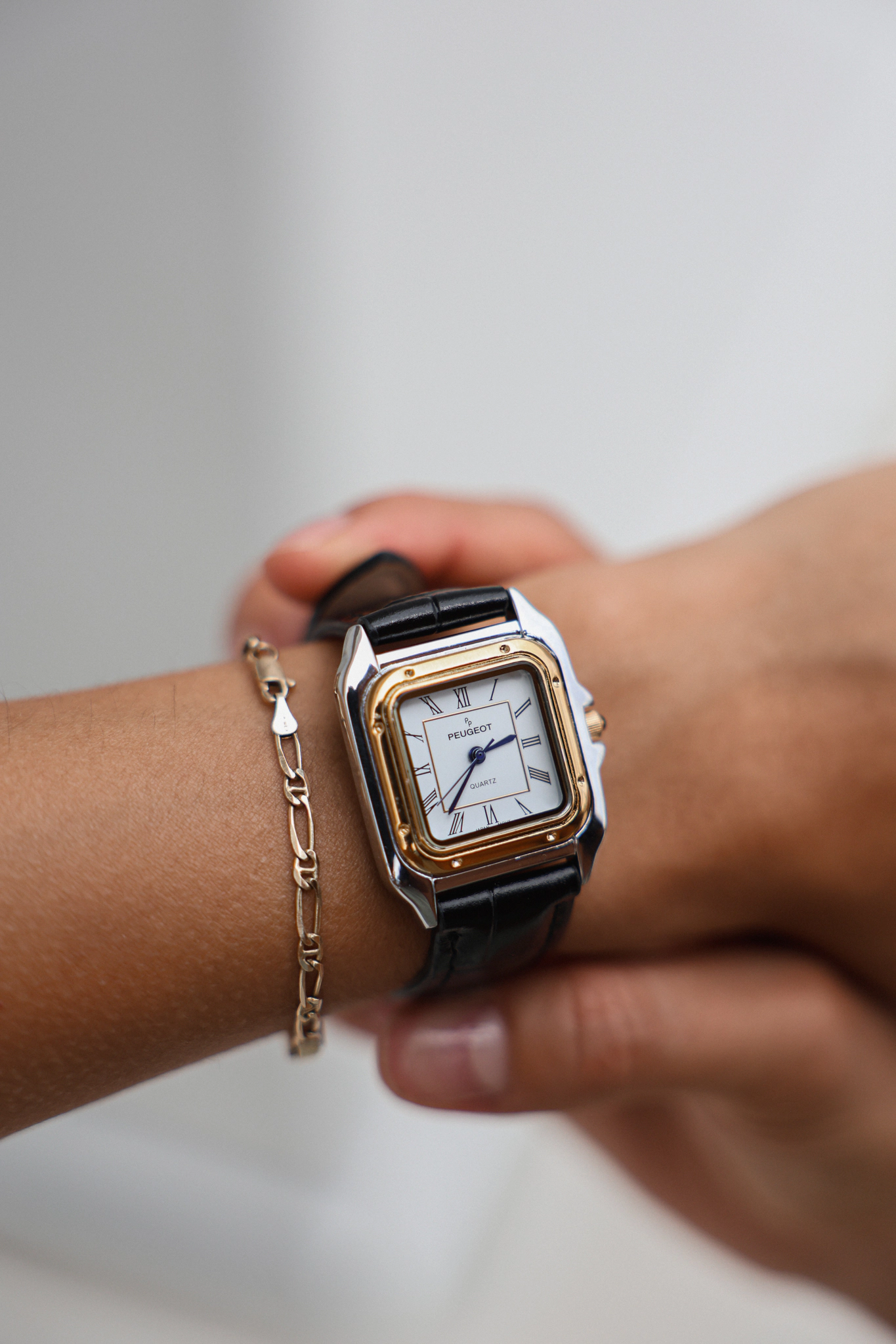 Peugeot Women's Watch 36mm Square Tank Shape Black Leather Strap Watch