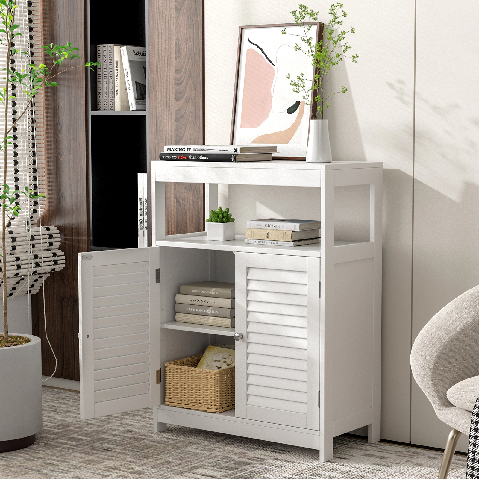 SlickBlue Bathroom Floor Cabinet with Shutter Doors and Storage