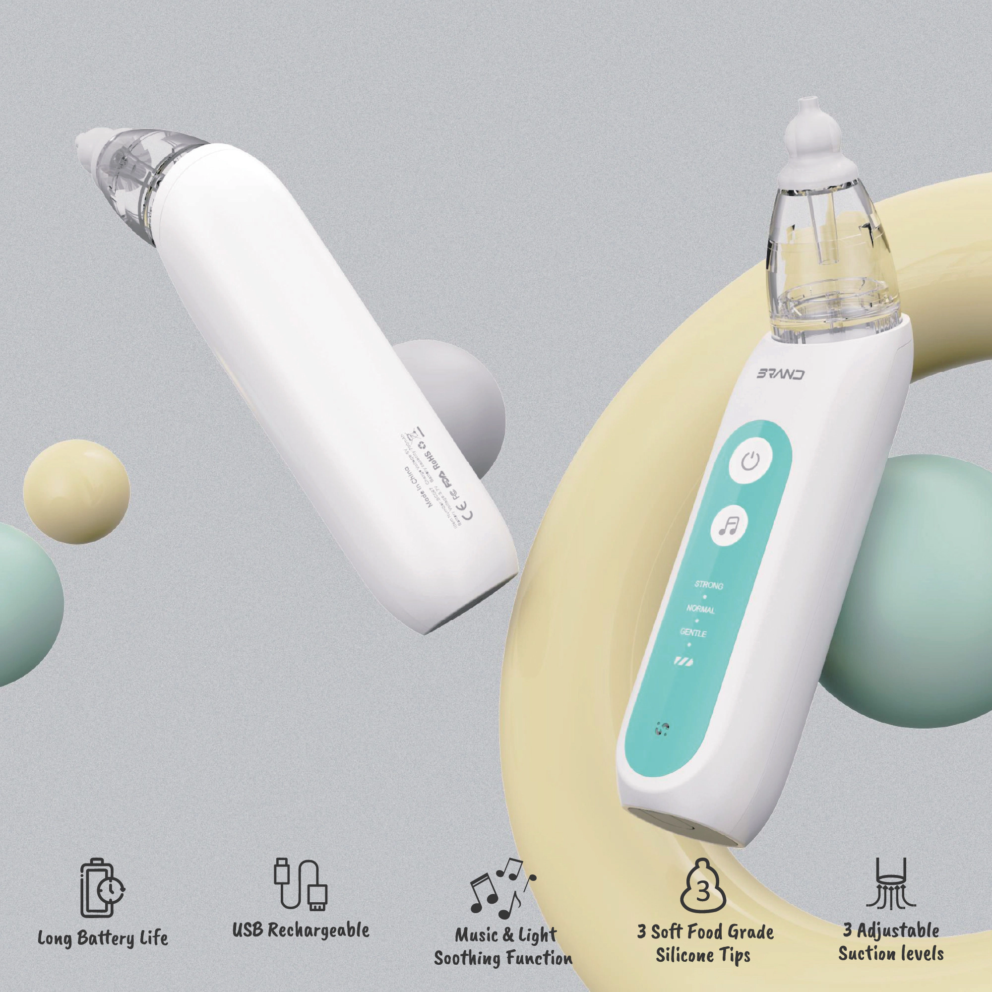 Pursonic Baby Gentle Electric Nasal Aspirator with Adjustable Suction & Silicone Tips
