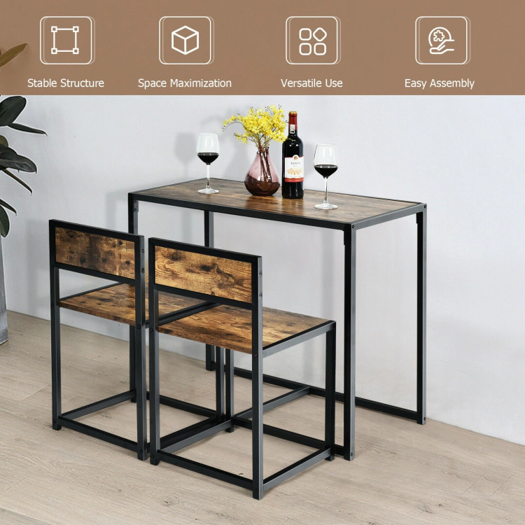 Hivvago 3 Pcs Dining Set Compact Table And 2 Chair With Metal Frame For Small Space