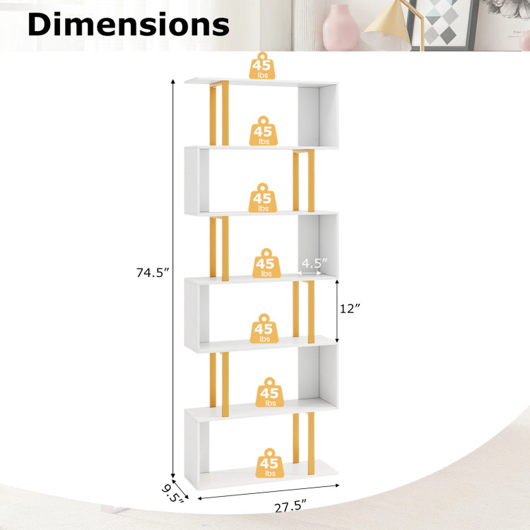 Hivvago 6-Tier Geometric Bookcase with Metal Frame and Anti-tipping Kits