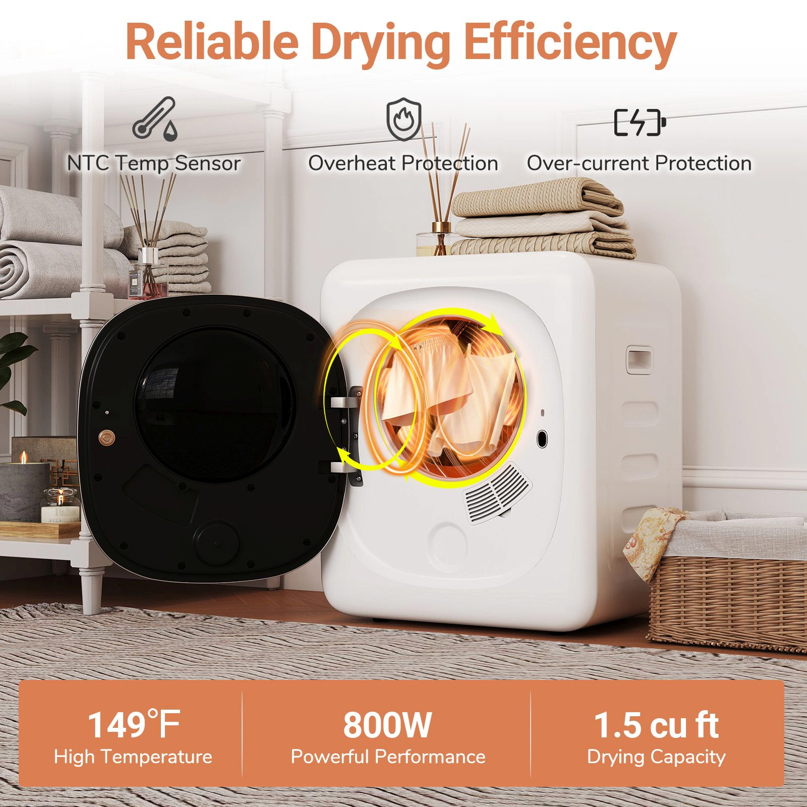 SlickBlue 800W Portable Clothes Dryer, 5.5 Lbs, 1.5 Cu. Ft., White