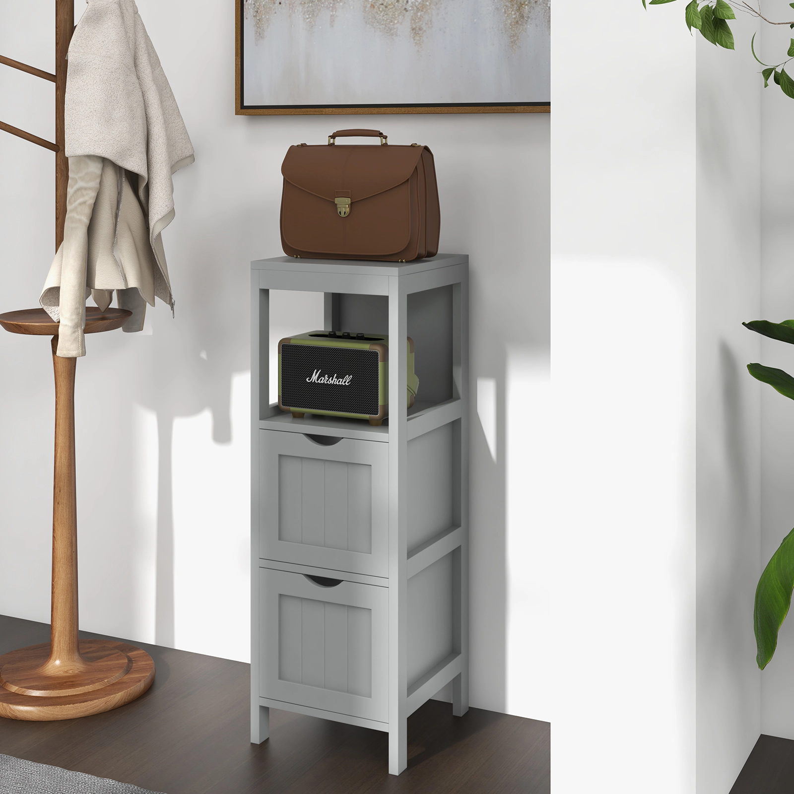 SlickBlue Bathroom Floor Cabinet with Drawers and Open Shelf