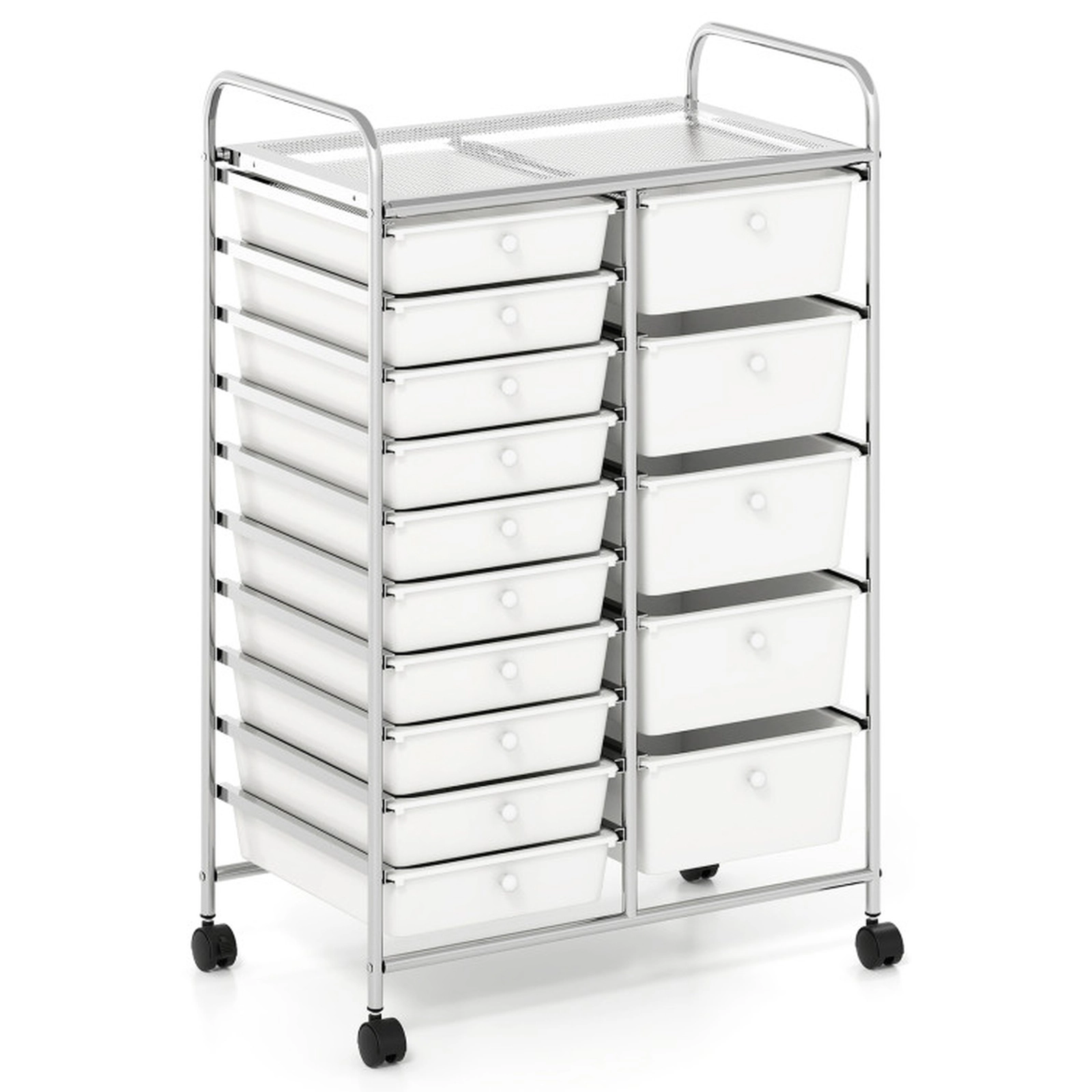 SUGIFT White 88-lb Capacity 15-Drawer Rolling Storage Trolley Cart with Chrome Plated Metal Frame