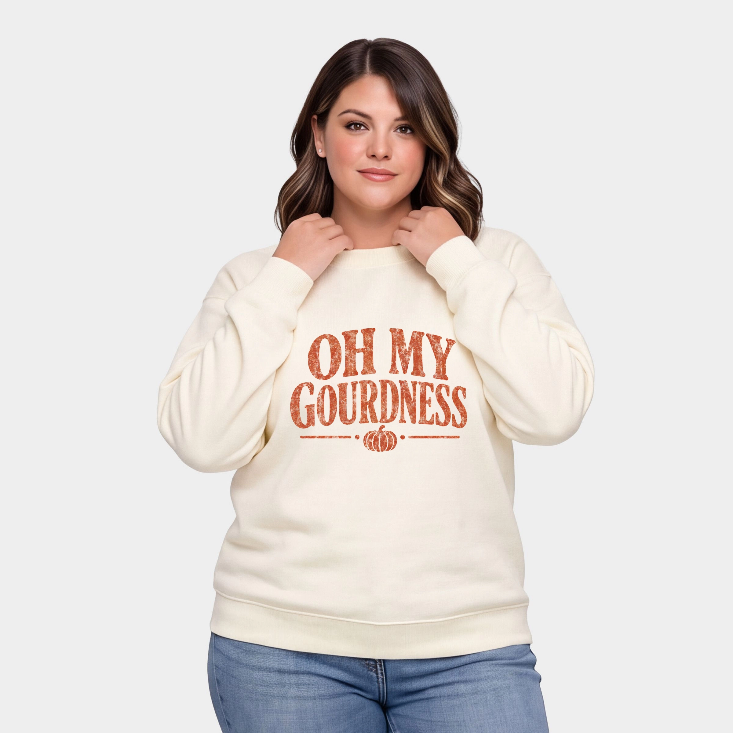 Simply Sage Market - Women's Plus Sized Graphic Sweatshirt Oh My Gourdness Distressed