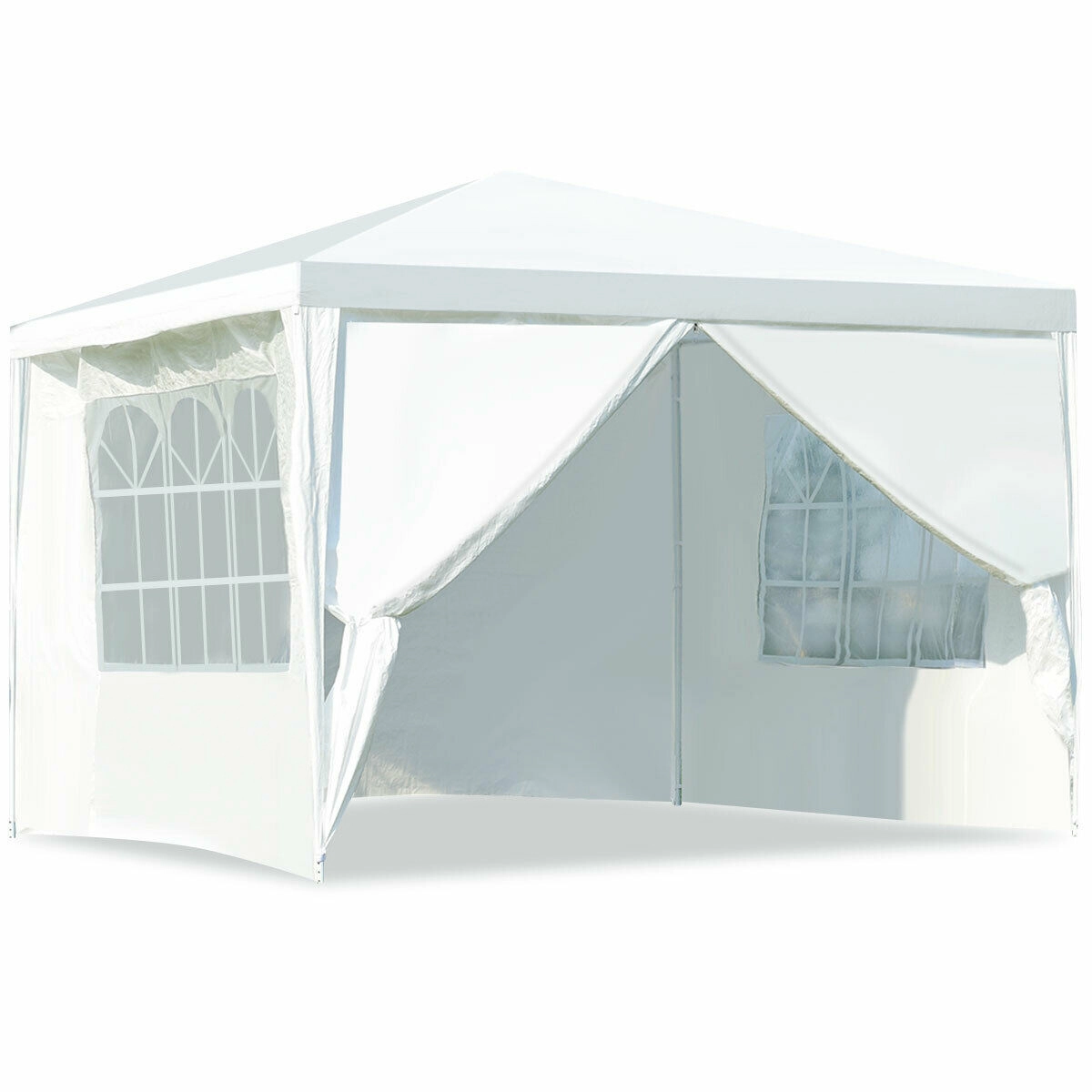 SUGIFT White Outdoor Party Canopy Tent with 4 Removable Sidewalls and Steel Frame 10-ft W 10-ft D 8.5-ft H