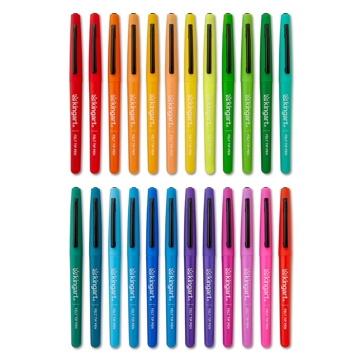 KINGART Studio Felt Tip Pens - 24 Bright Colors, Medium Point 0.7mm