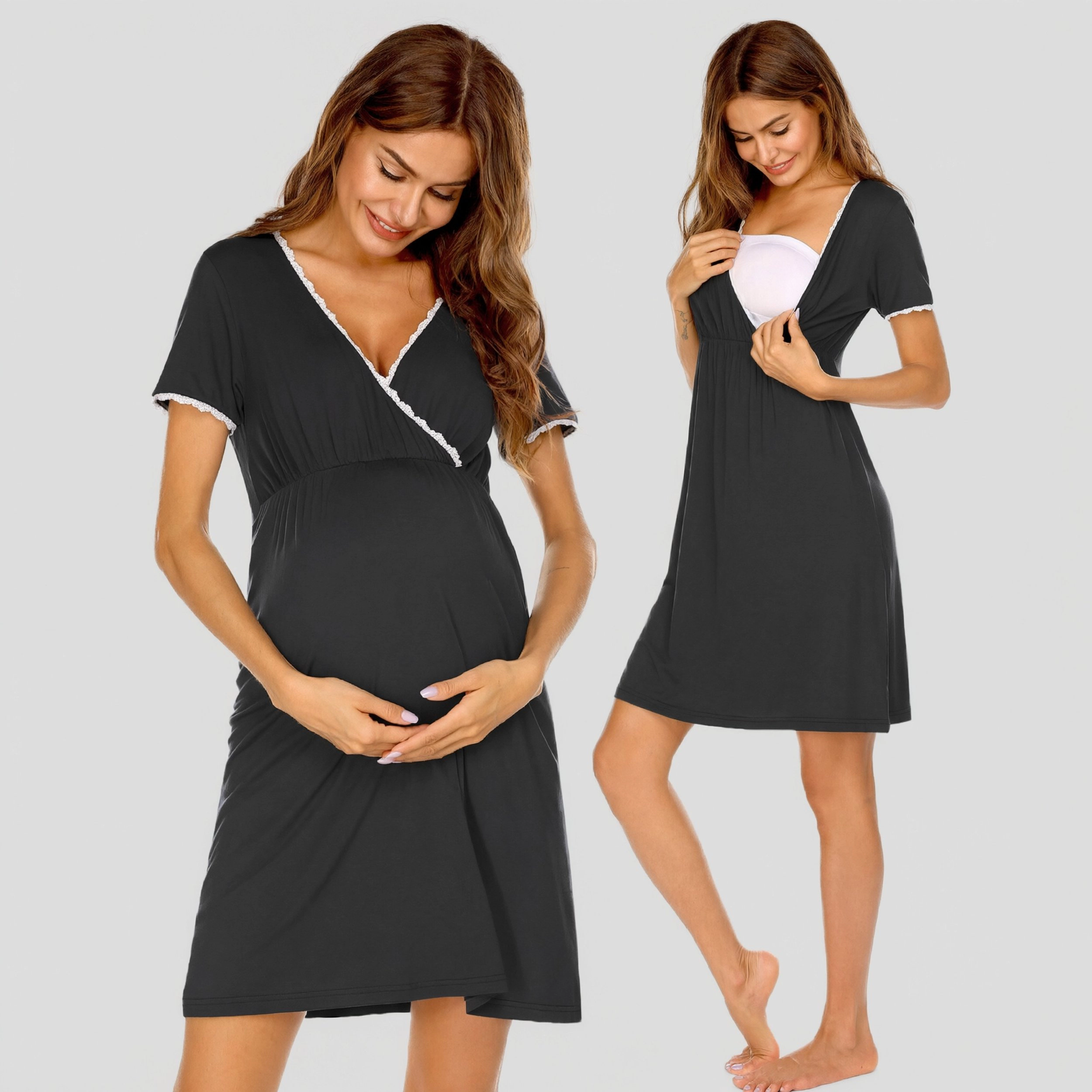 Ekouaer Nursing Nightgown Delivery and Labor Gown for Hospital Short Sleeve Maternity Breastfeeding