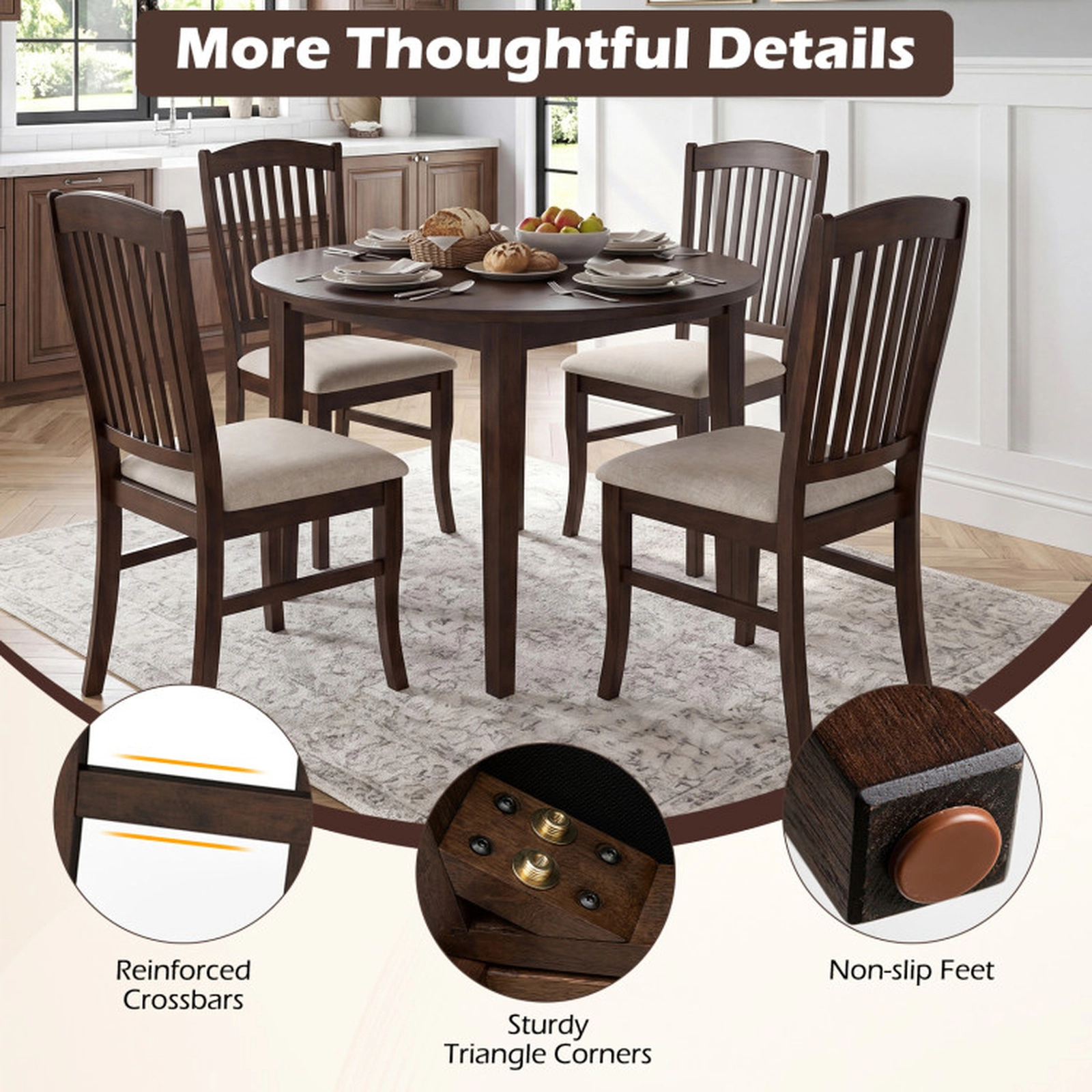 SUGIFT Set of 2 Brown Mid Century Dining Chairs with PU Leather Seat 18-in W 40-in H 400-lb Per Chair