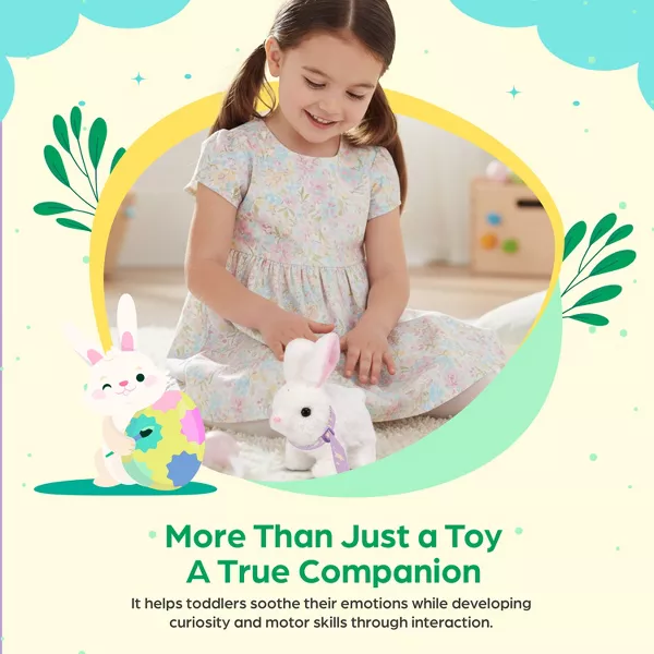 Sperric Interactive Easter Plush Bunny w/ Carrot Cabbage & Spinner Egg, 6'' Walking Plush Bunny w/ Sounds Twitching Ears