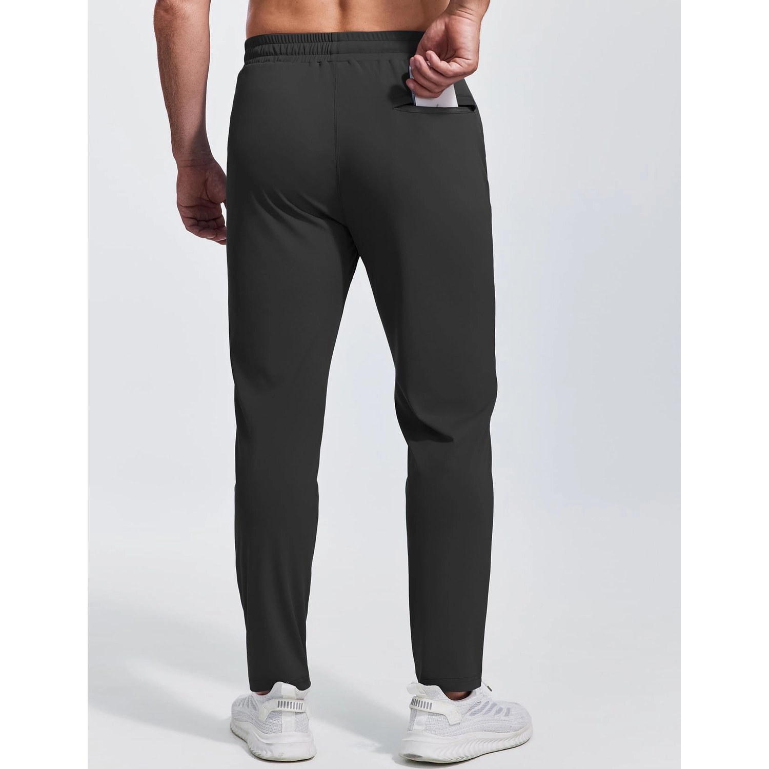 Pinspark Mens Light Gray Solid Workout Pants Elastic Waist Drawstring Joggers